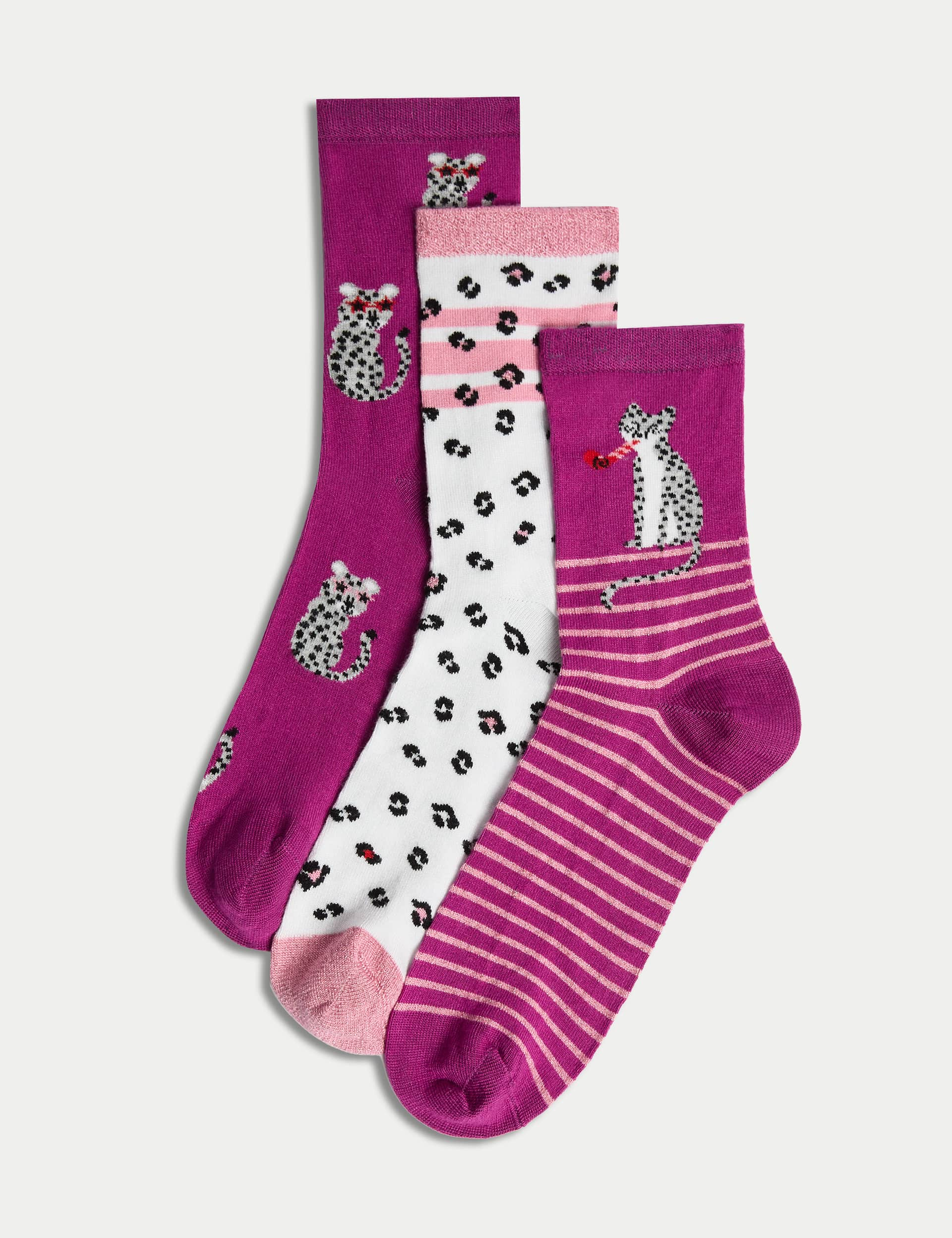 M&S Women's 3pk Sumptuously Soft Ankle High Socks - 6-8 - Pink Mix, Pink Mix