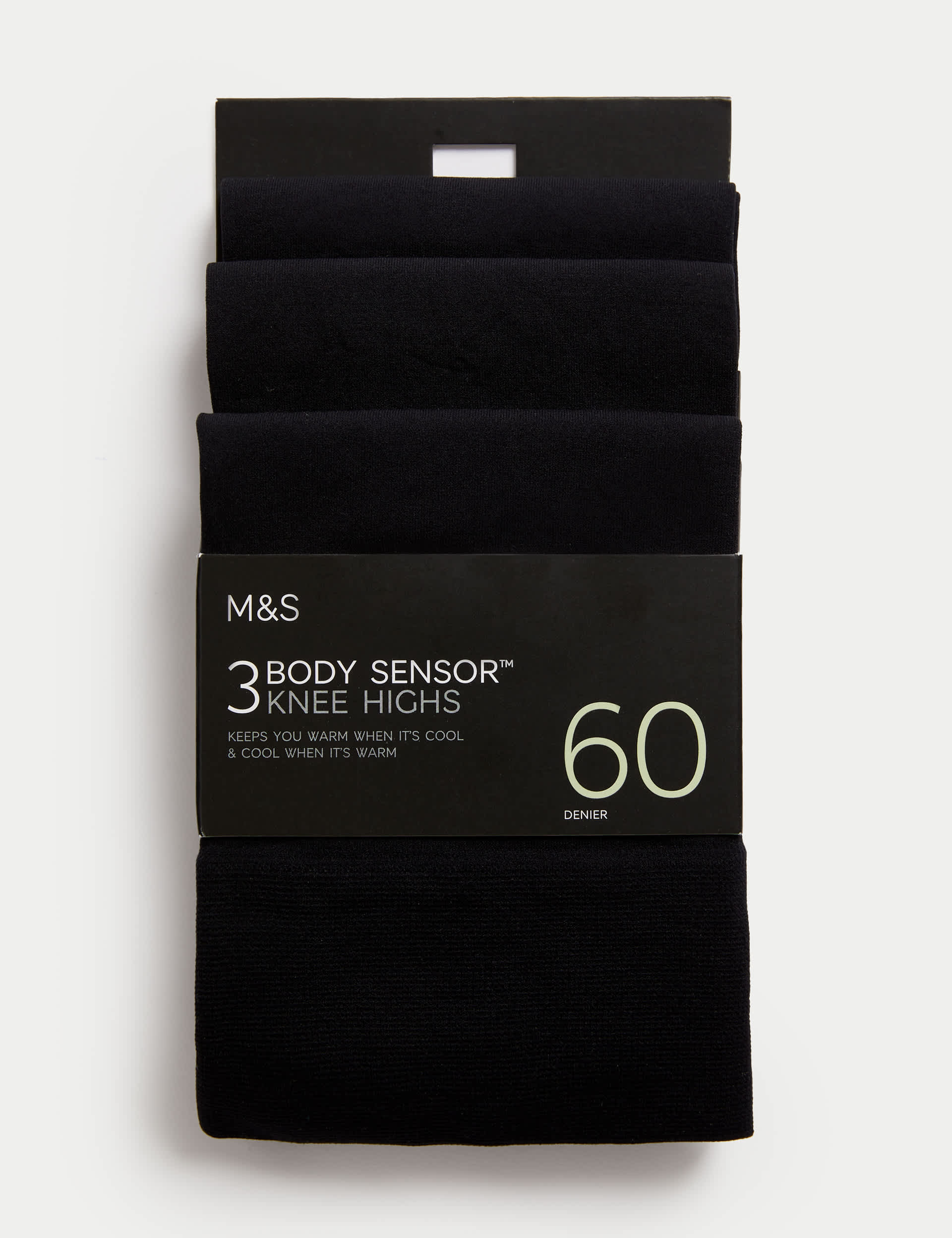 M&S Collection Women's 3pk 60 Denier Body Sensor Matt Knee Highs - Black, Black