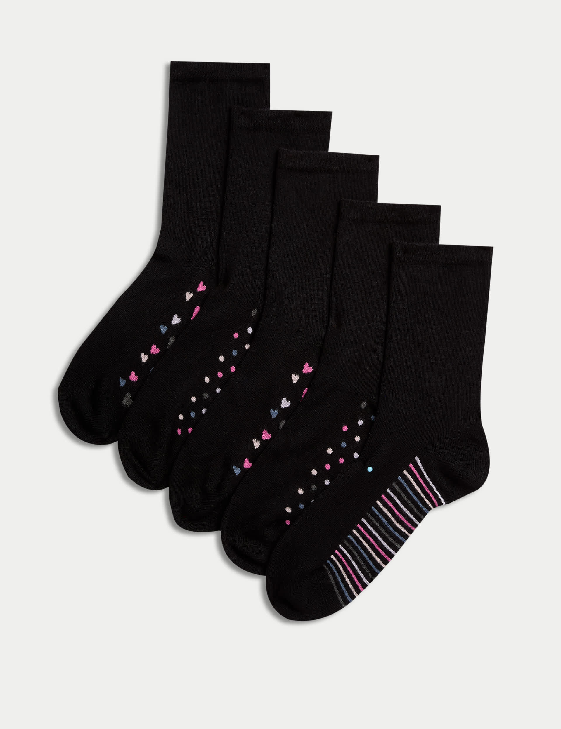 M&S Collection Women's 5pk Assorted Ankle High Socks - 6-8 - Black Mix, Black Mix