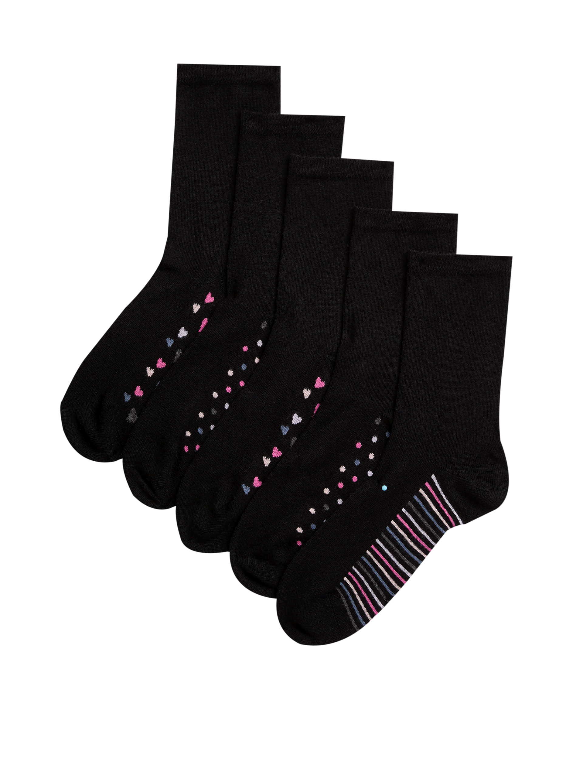 M&S Collection Women's 5pk Assorted Ankle High Socks - 3-5 - Black Mix, Black Mix