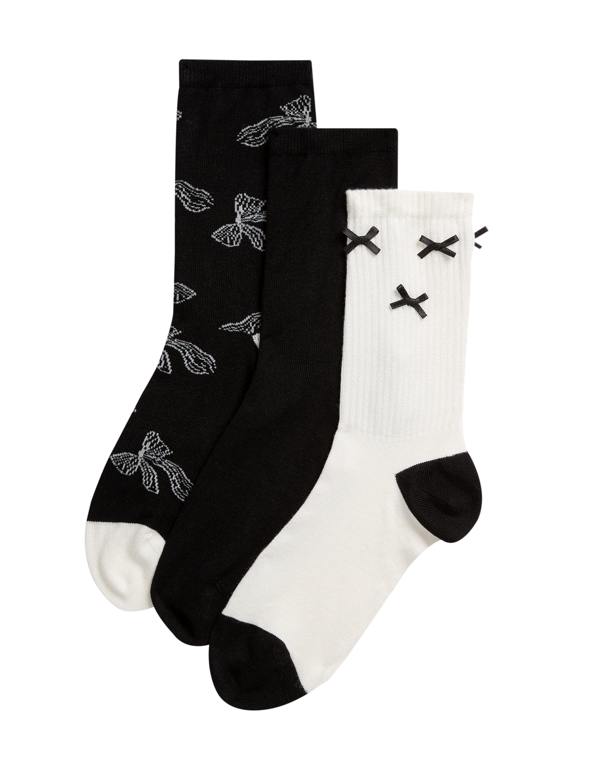 M&S Collection Women's 3pk Bow Ankle High Socks - 6-8 - Black Mix, Black Mix