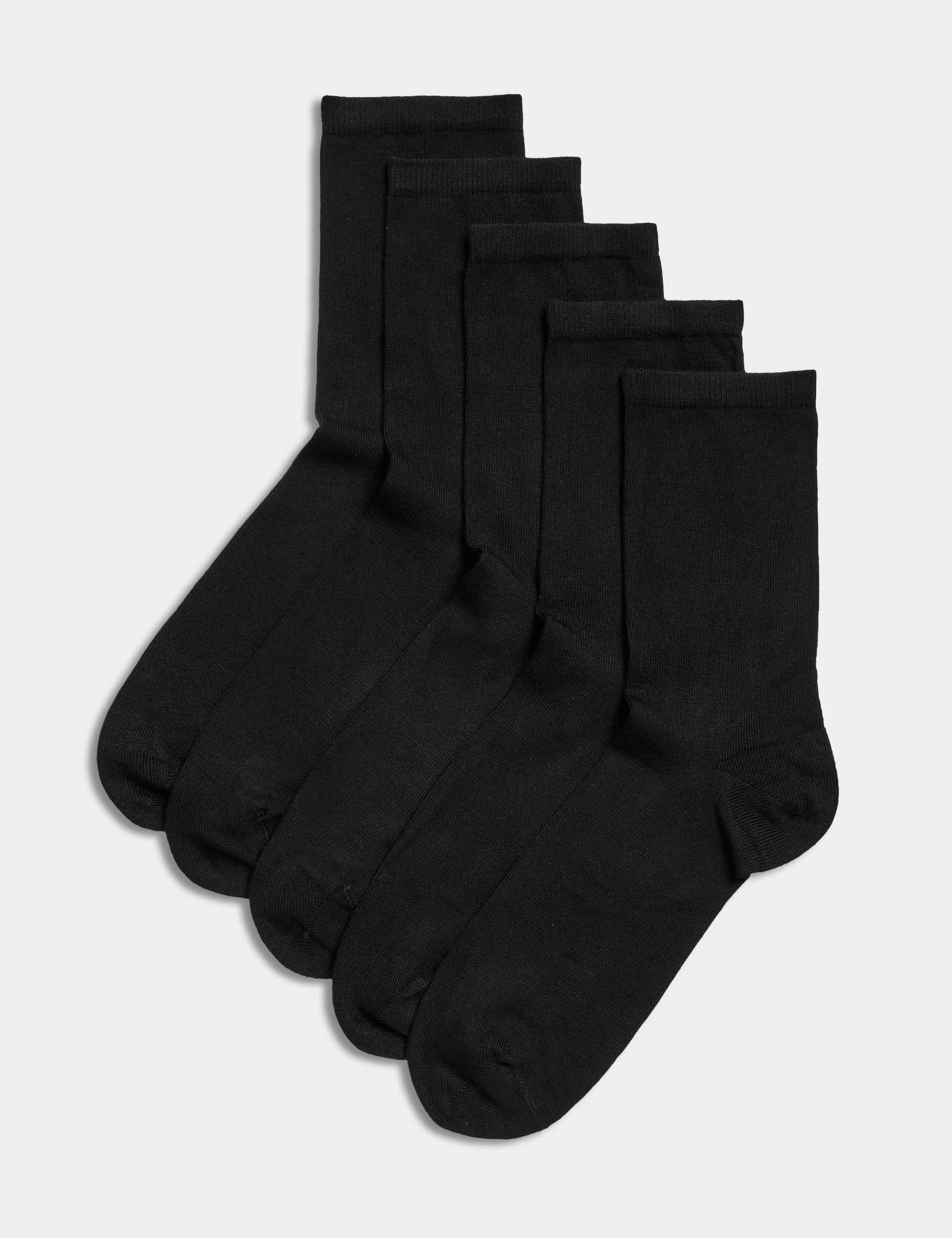 M&S Women's 5pk Sumptuously Soft Ankle Socks - 6-8 - Black, Navy Mix,Black,Grey Marl,Chocolate