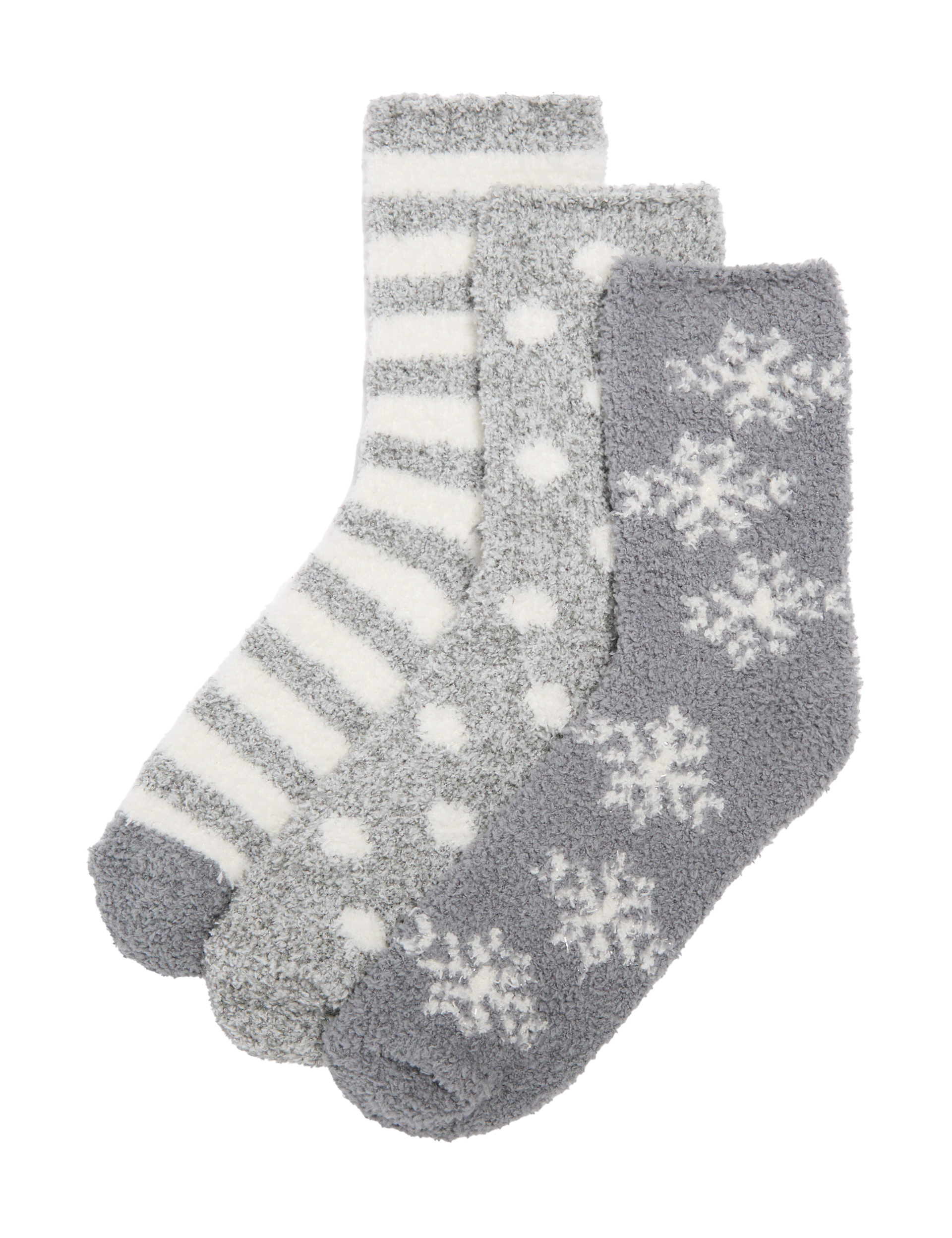 M&S Collection Women's 3pk Cosy Patterned Fluffy Socks - 3-5 - Grey Mix, Grey Mix