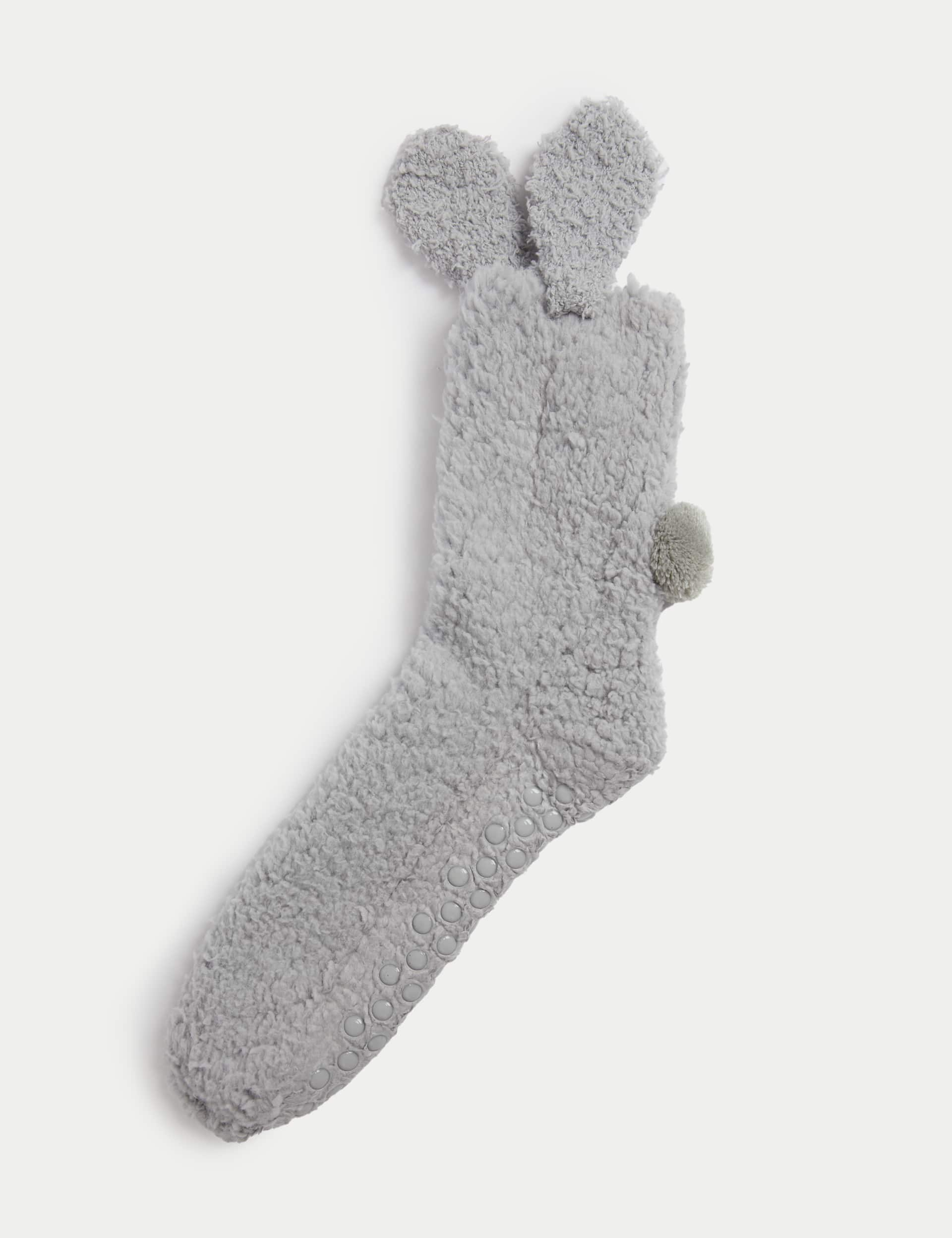 M&S Women's Cosy Borg Rabbit Slipper Socks - 6-8 - Light Grey, Light Grey