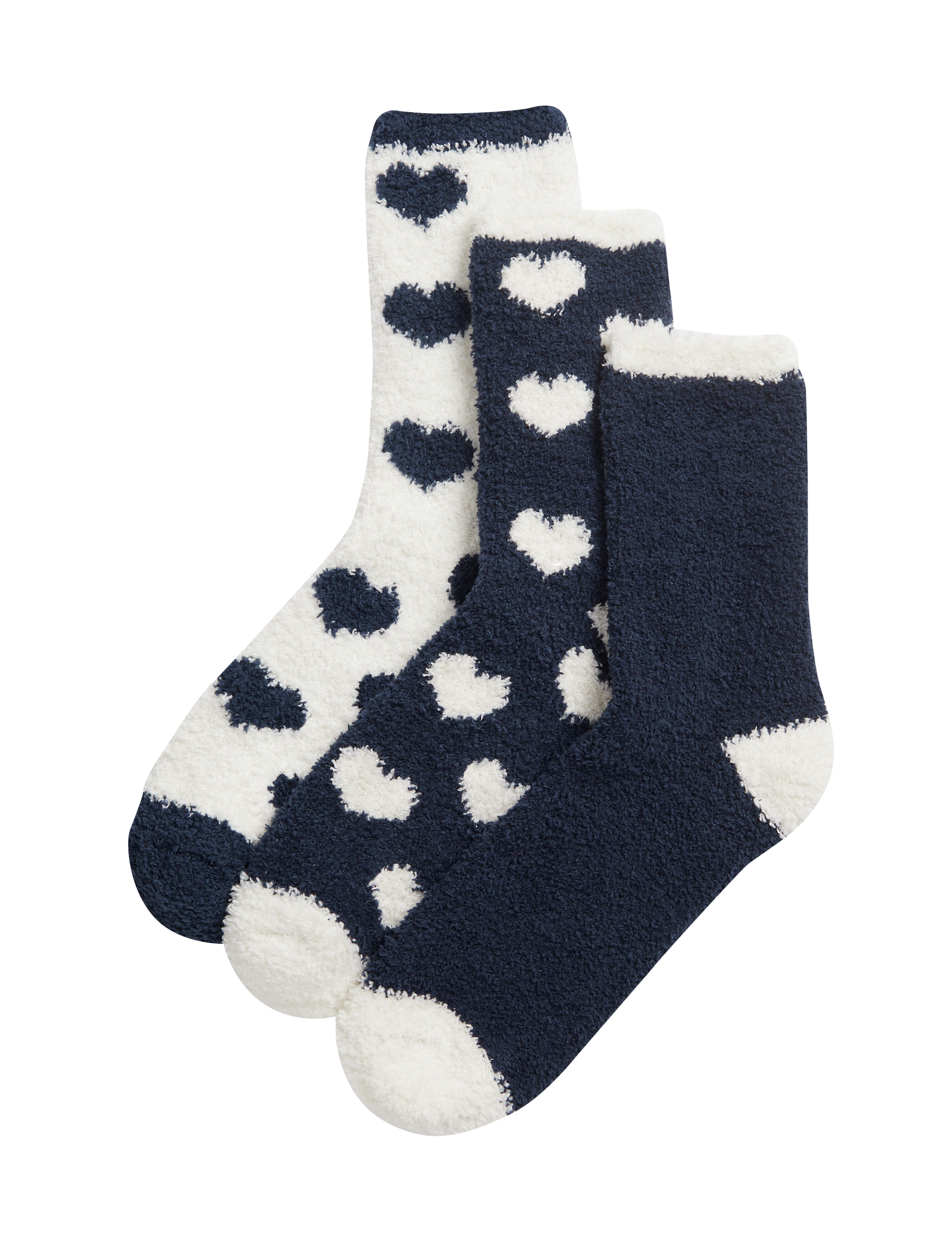 M&S Collection Women's 3pk Cosy Heart Ankle High Socks - 6-8 - Navy Mix, Navy Mix