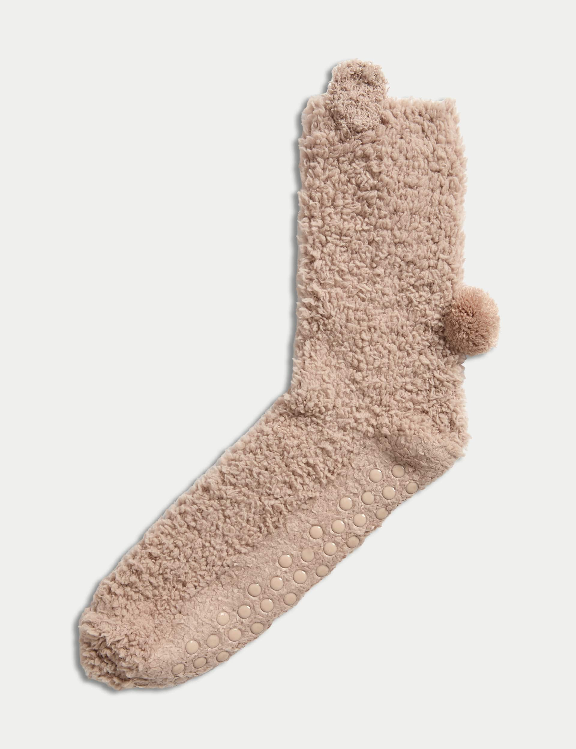 M&S Women's Cosy Borg Bear Slipper Socks - 6-8 - Fawn, Fawn