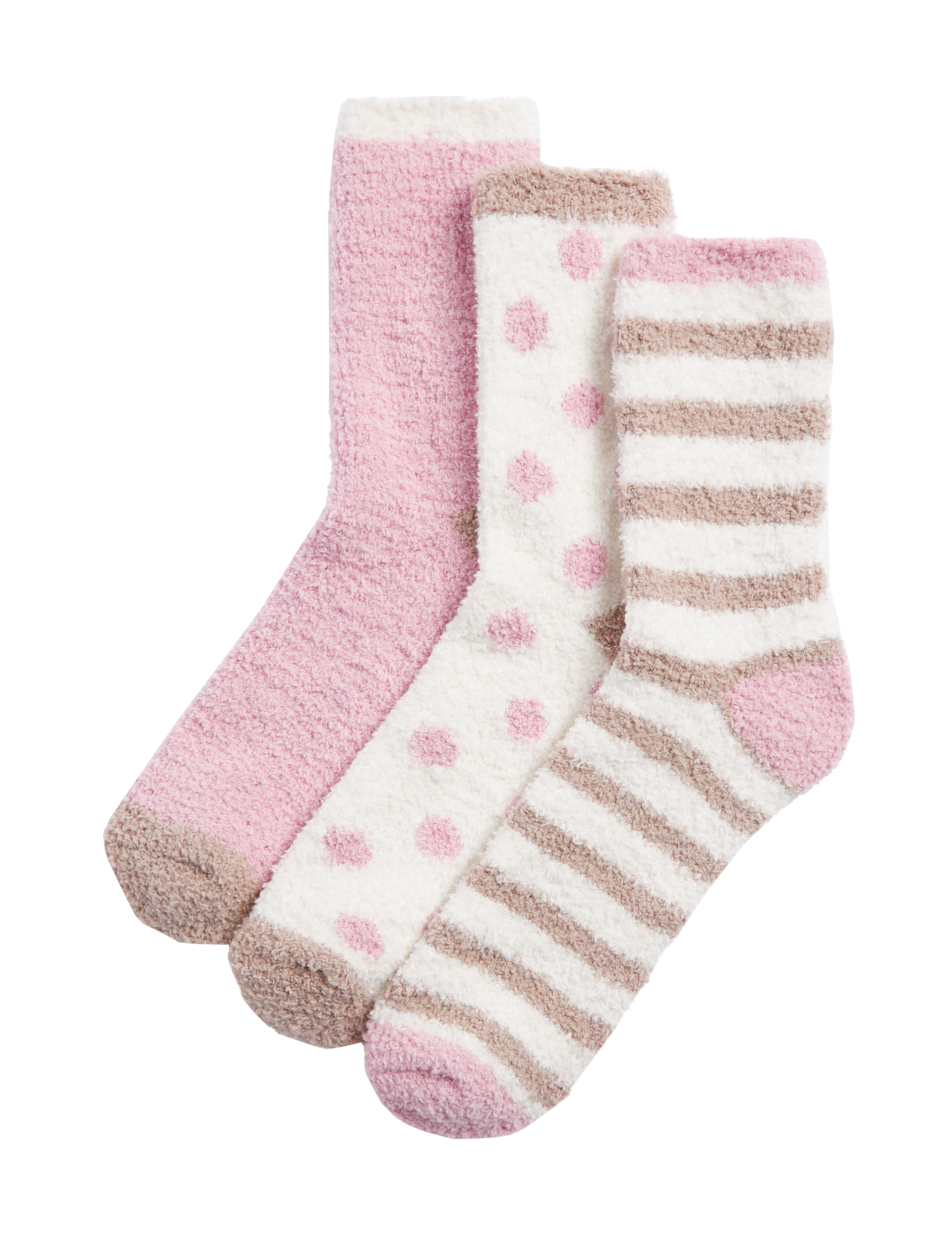 M&S Collection Women's 3pk Cosy Spot & Stripe Ankle High Socks - 6-8 - Pink Mix, Pink Mix