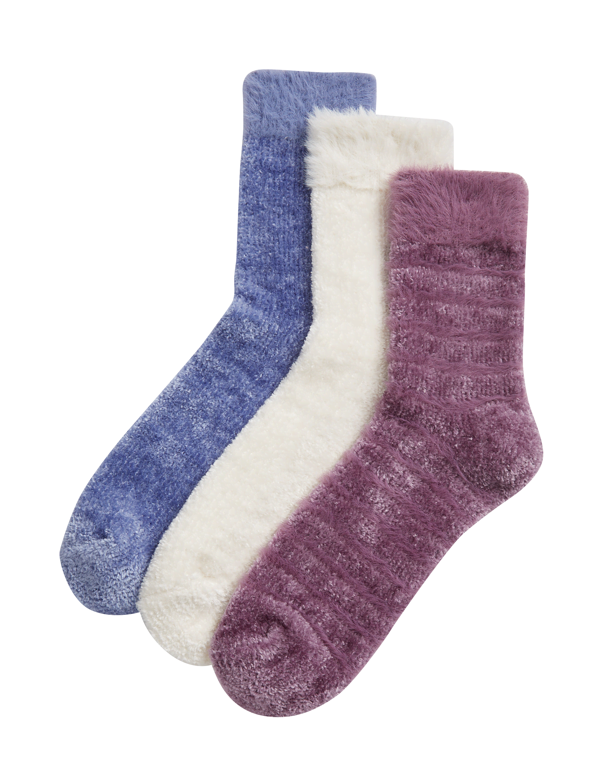 M&S Collection Women's 3pk Cosy Velvet Ankle High Socks - 6-8 - Blue Mix, Blue Mix,Grey Mix