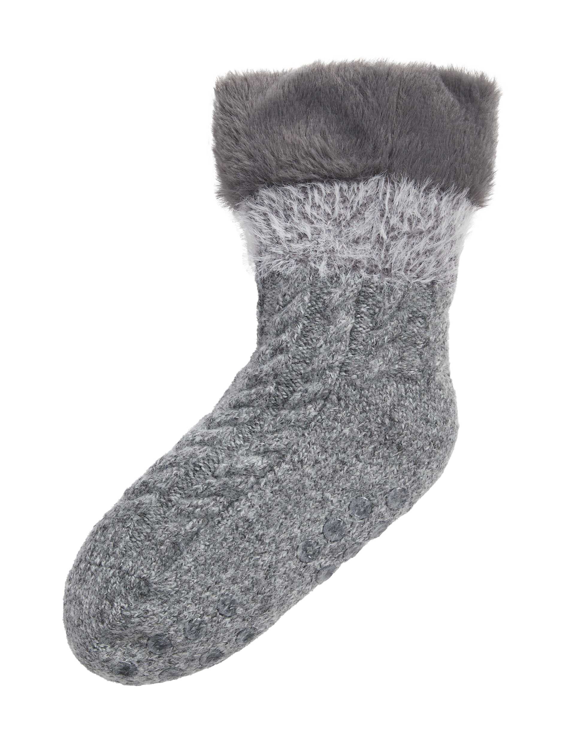 M&S Collection Women's Fluffy Faux Fur Collar Slipper Socks - 3-5 - Charcoal, Charcoal