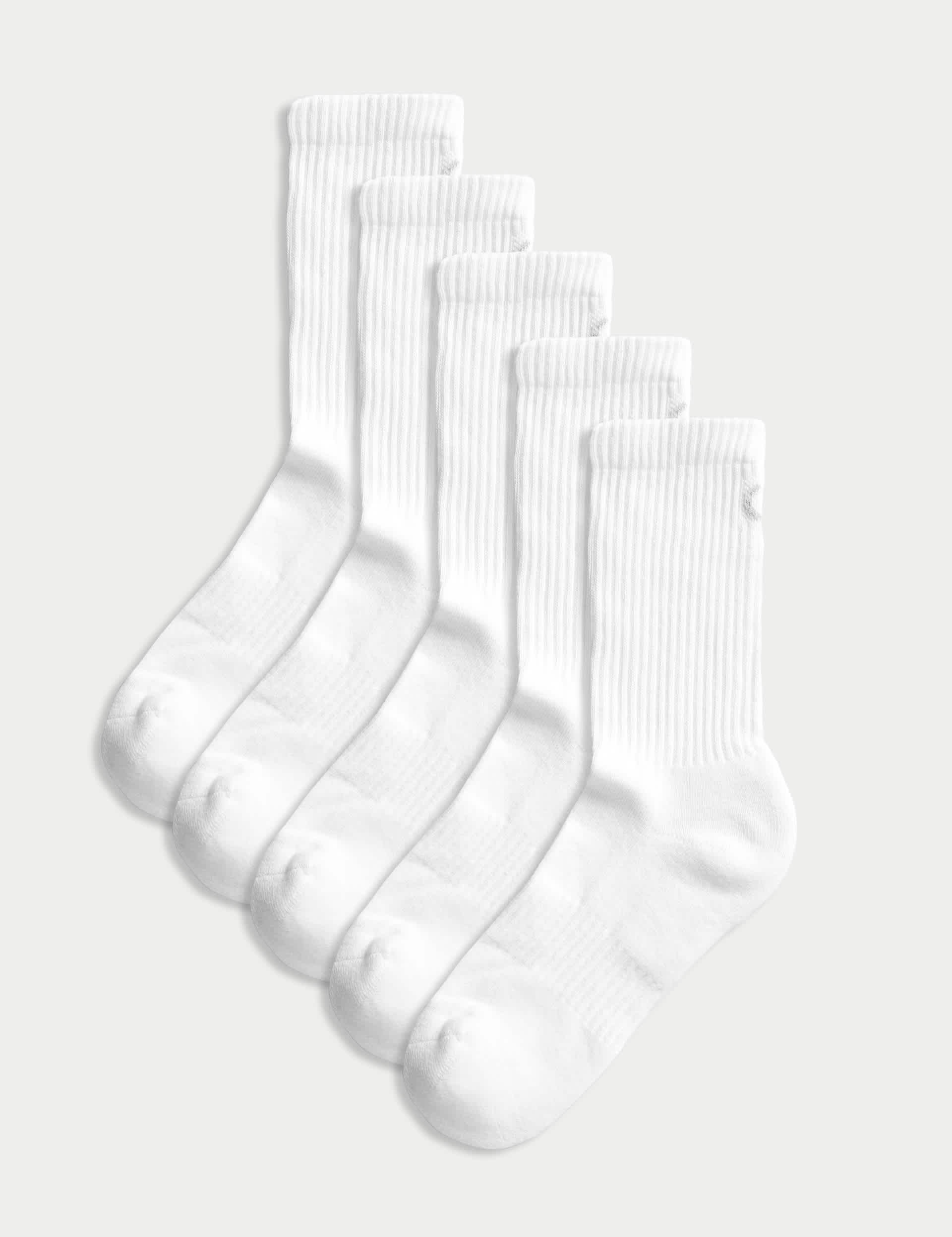 Goodmove Women's 5pk Cotton Rich Cushioned Crew Socks - 6-8 - White, Black,White