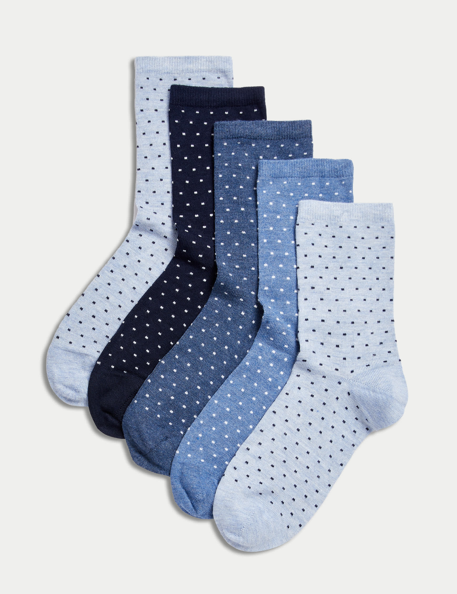 M&S Women's 5pk Seamless Toes Ankle High Socks - 3-5 - Blue Mix, Black Mix,Blue Mix