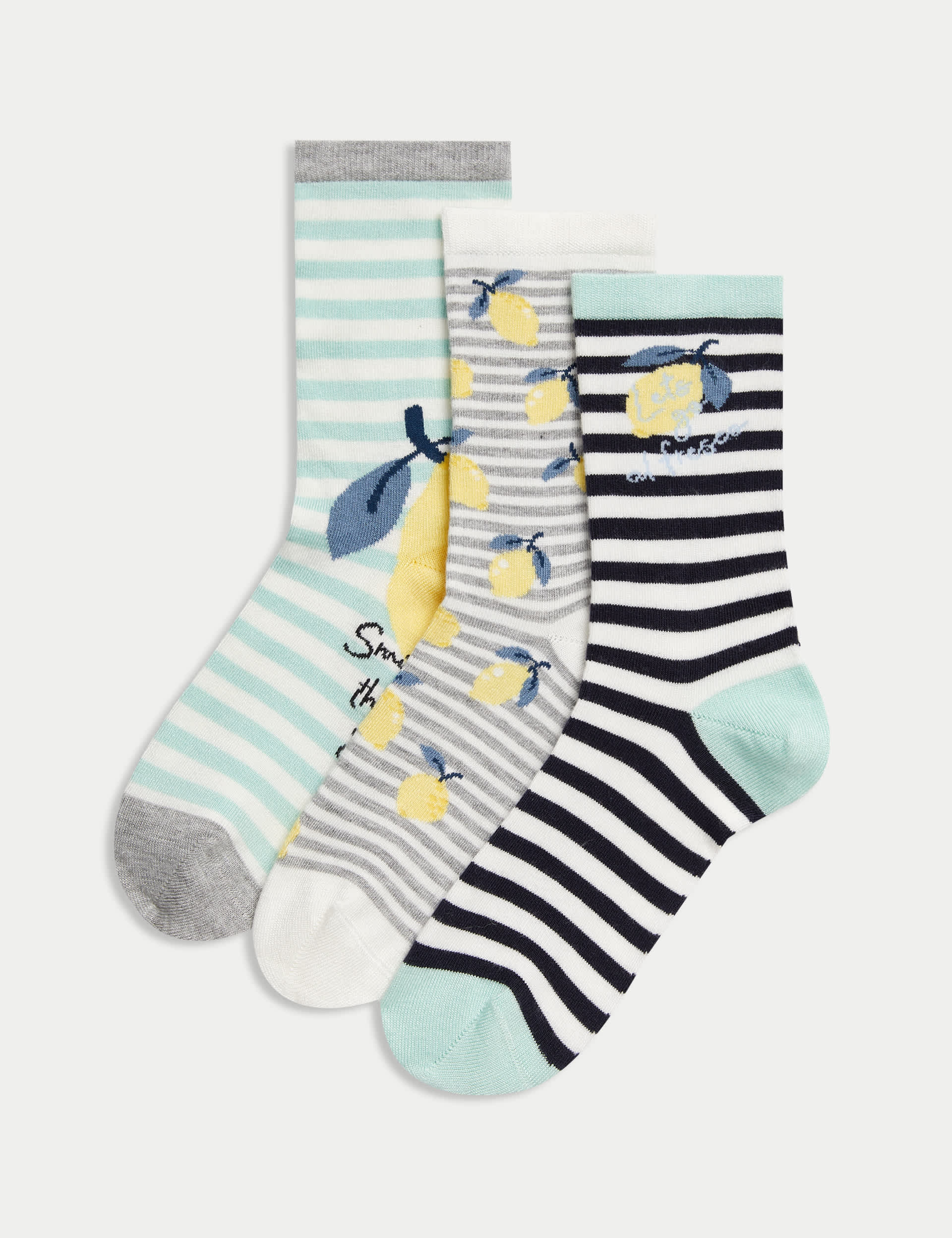 M&S Women's 3pk Sumptuously Soft Lemon Ankle Socks - 3-5 - Green Mix, Green Mix