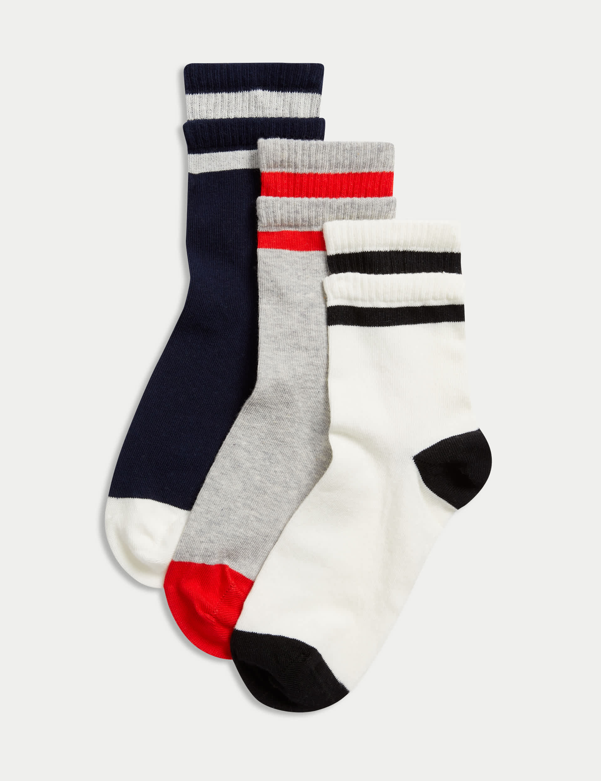 M&S Collection Women's 3pk Cotton Rich Striped Ankle High Socks - 6-8 - Navy Mix, Navy Mix