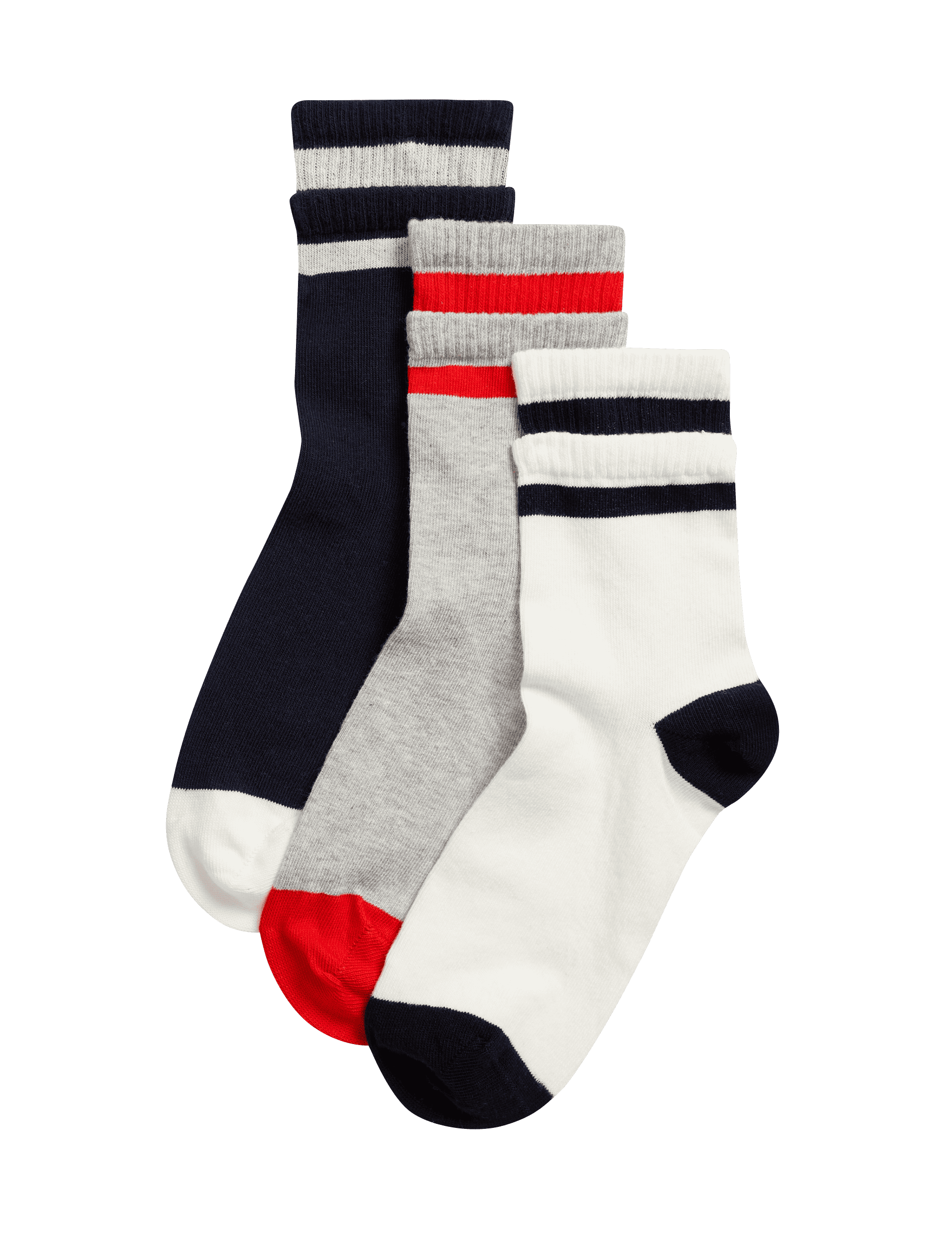 M&S Collection Women's 3pk Cotton Rich Striped Ankle High Socks - 6-8 - Navy Mix, Navy Mix