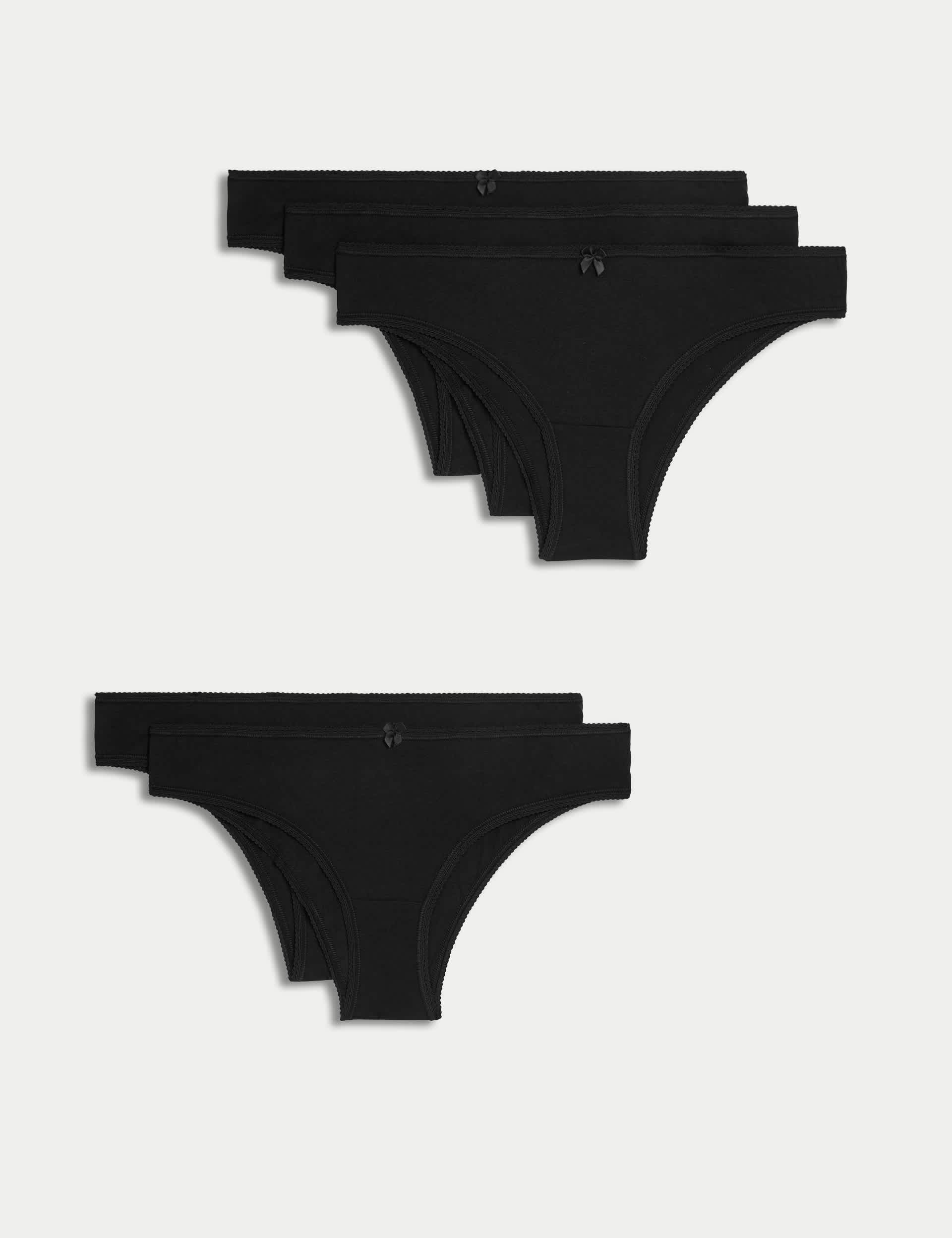 M&S Women's 5pk Cotton Rich Brazilian Knickers - 12 - Black, Black