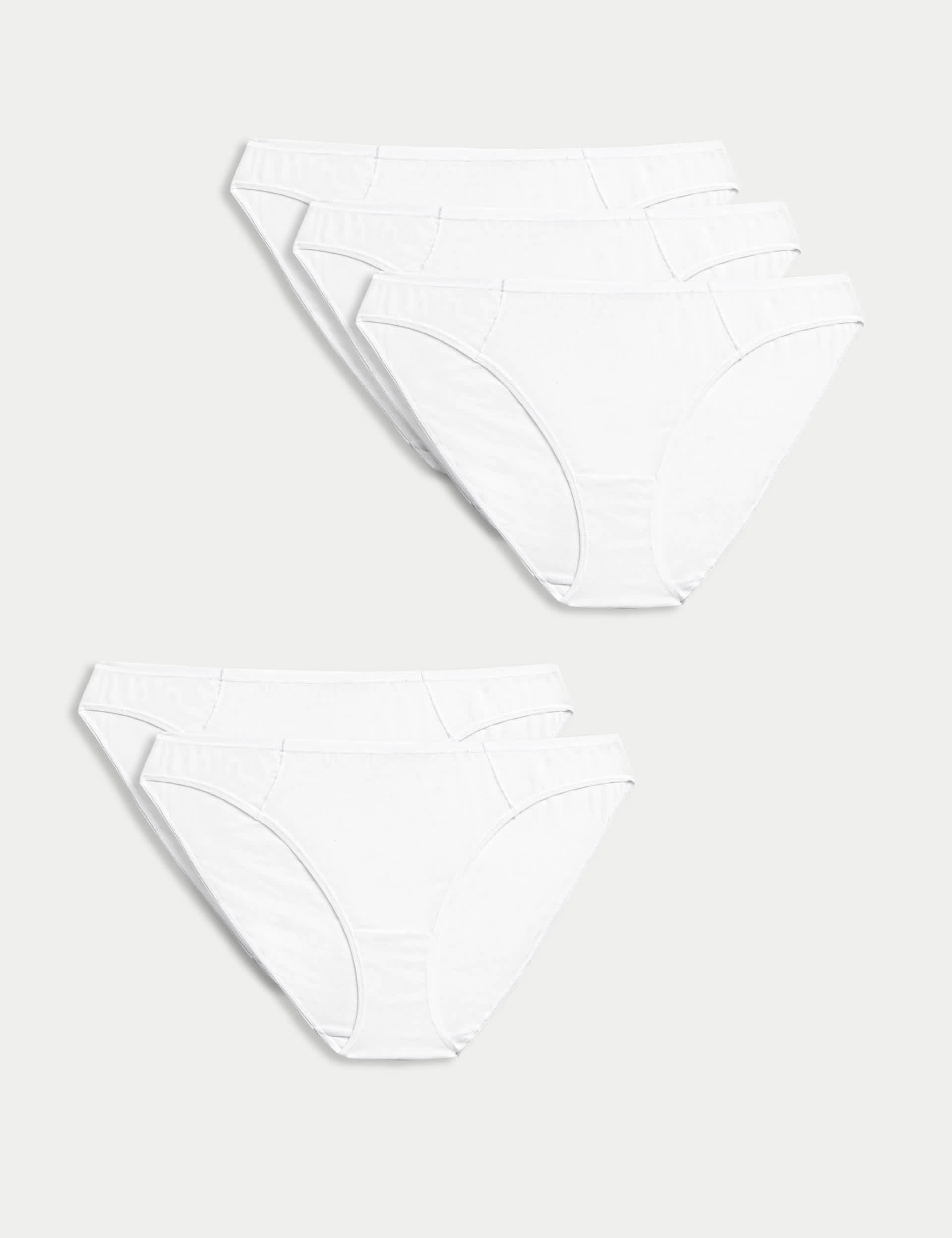 M&S Women's 5pk No VPL Cotton Modal Bikini Knickers - 16 - White, White,Black