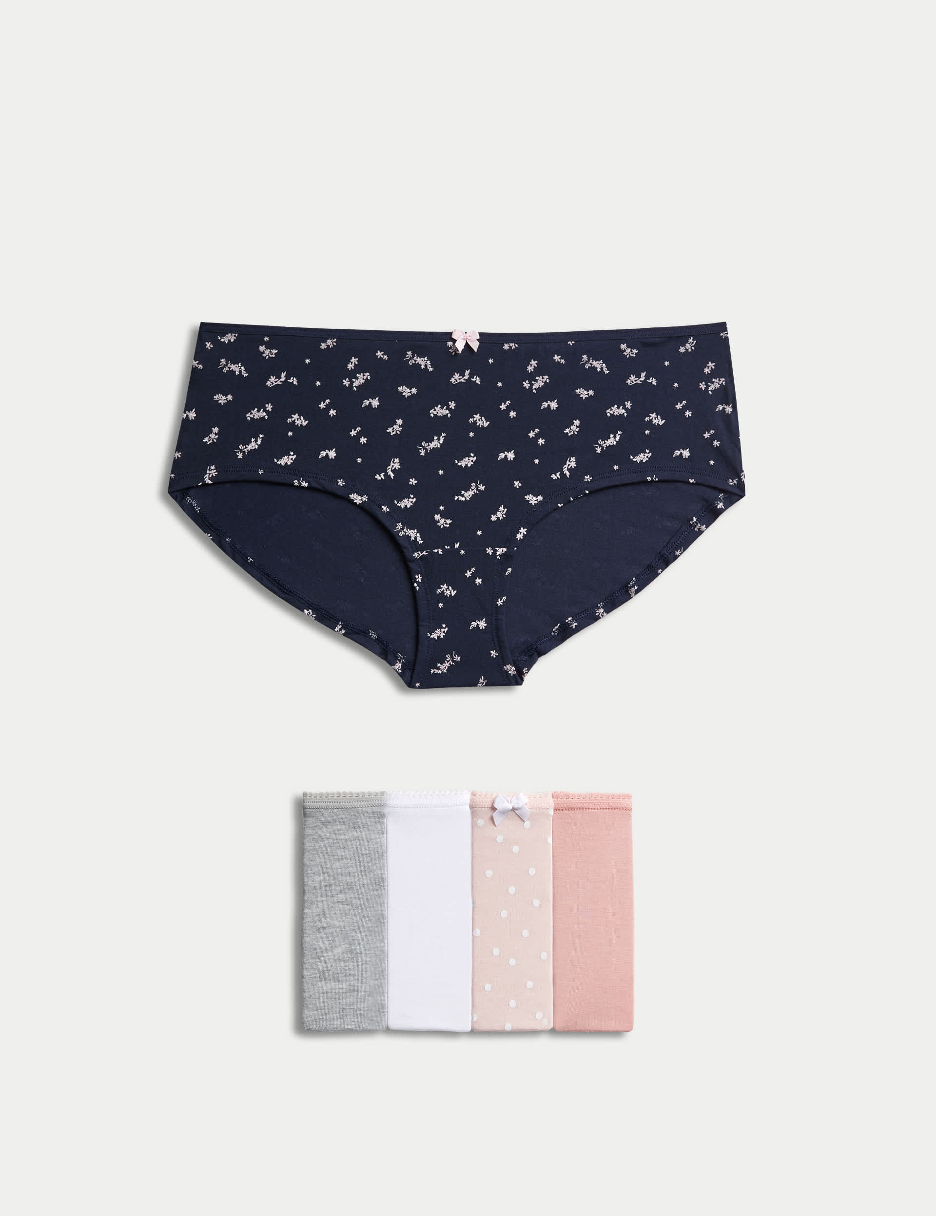 M&S Women's 5pk Cotton Lycra � Daisy Print Low Rise Shorts