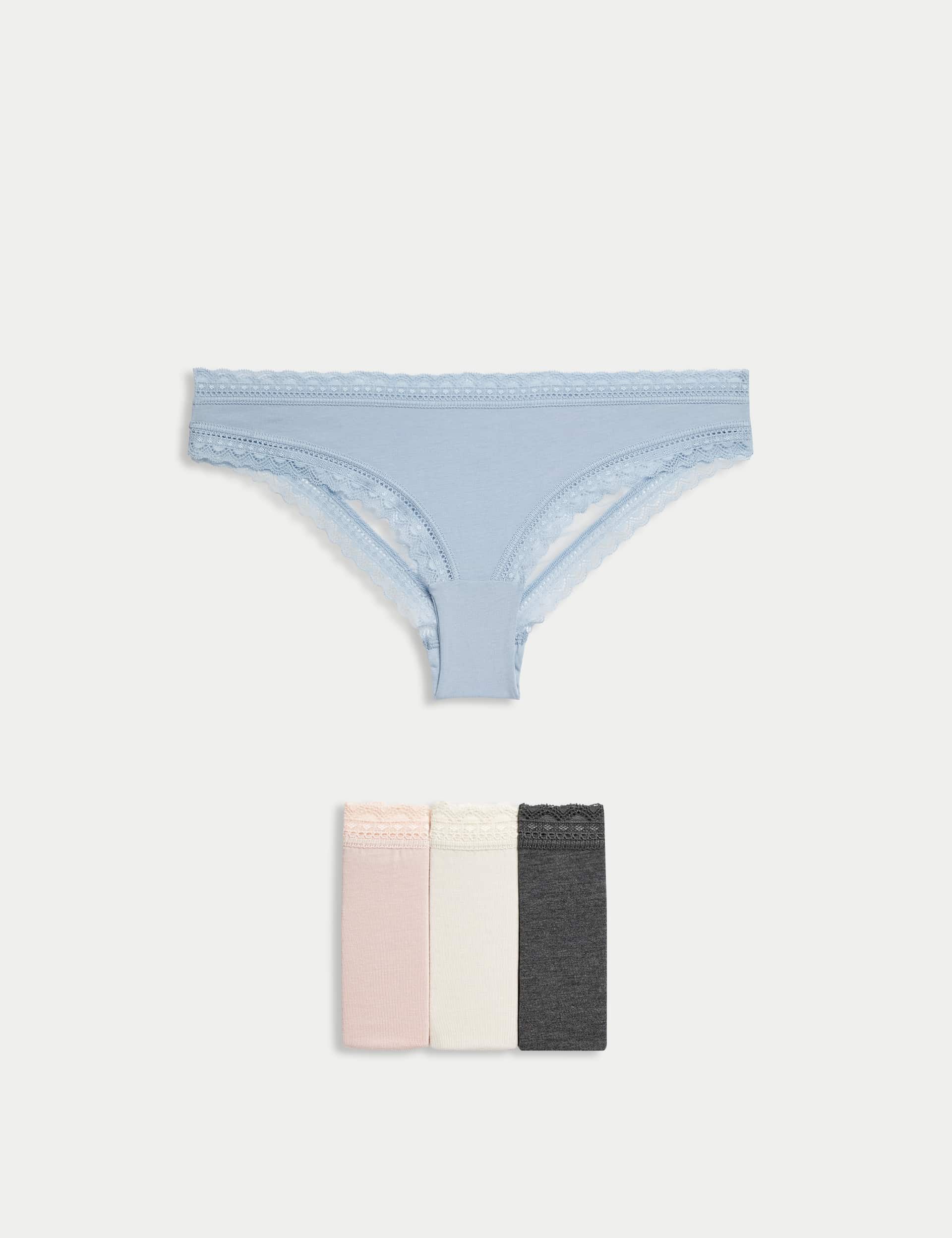 M&S Women's 4pk Modal & Lace Brazillian Knickers - 10 - Soft Blue Mix, Soft Blue Mix