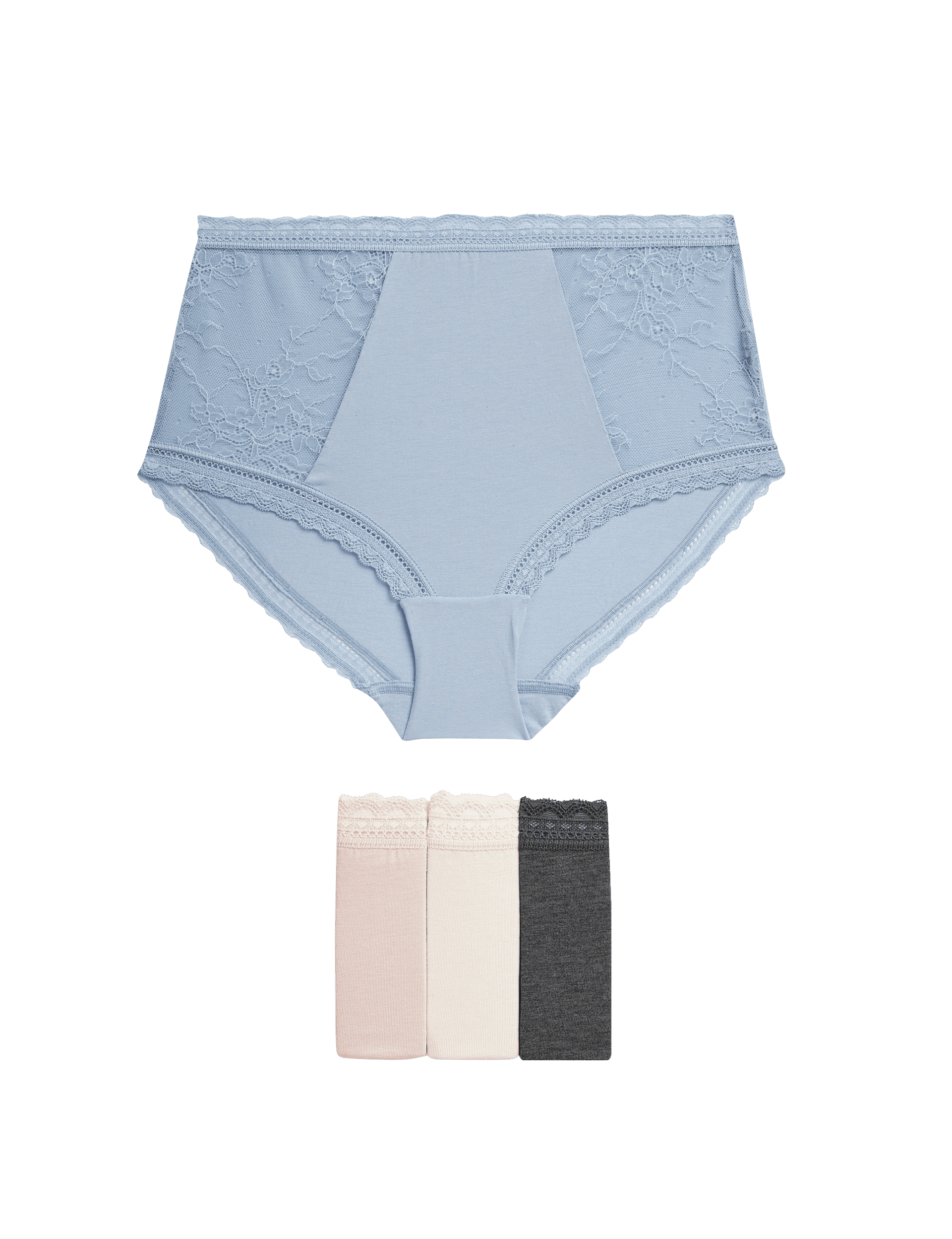 M&S Collection Women's 4pk Modal & Lace Full Briefs - 16 - Soft Blue Mix, Soft Blue Mix