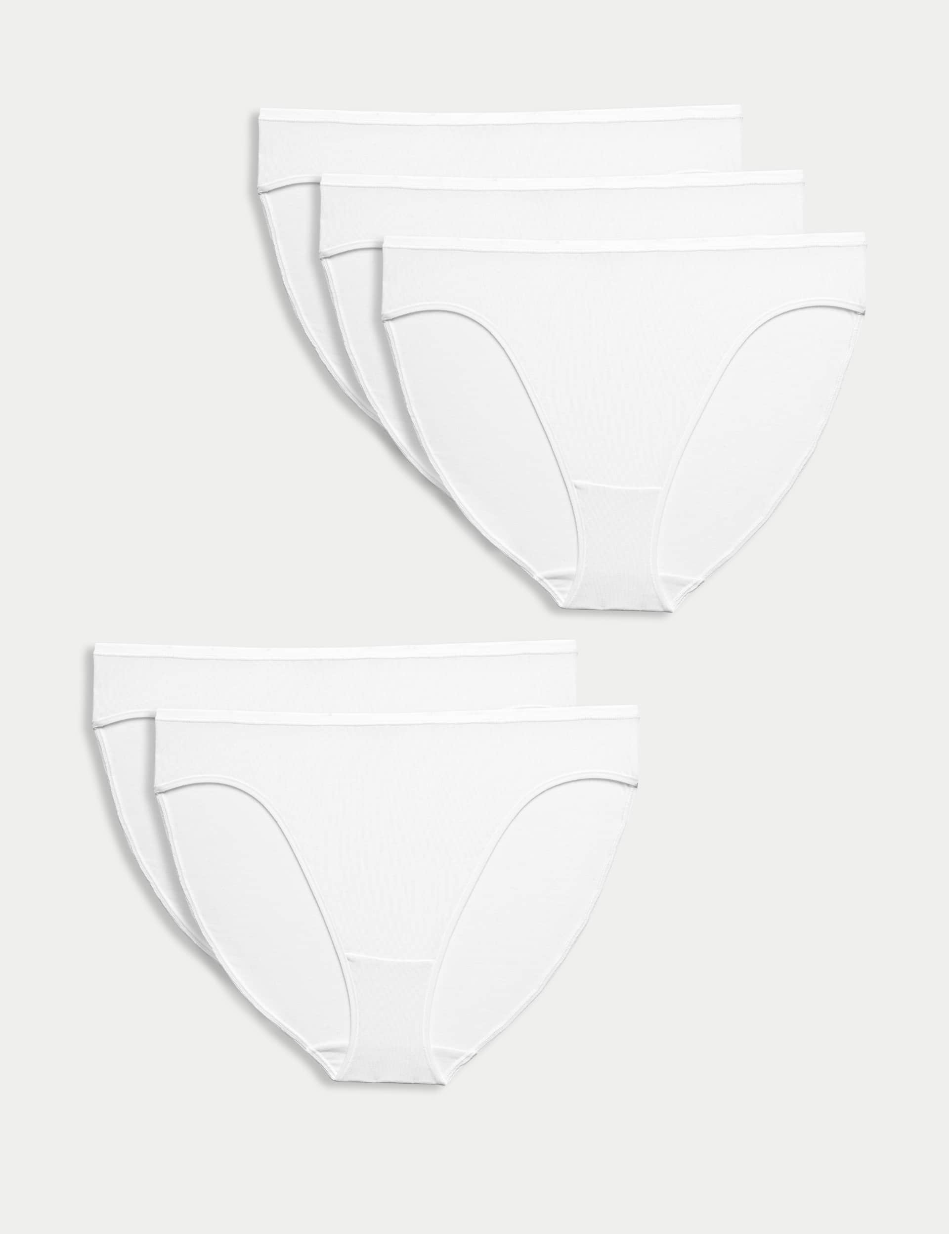 M&S Women's 5pk No VPL Cotton Modal High Leg Knickers - 12 - White, White,Black