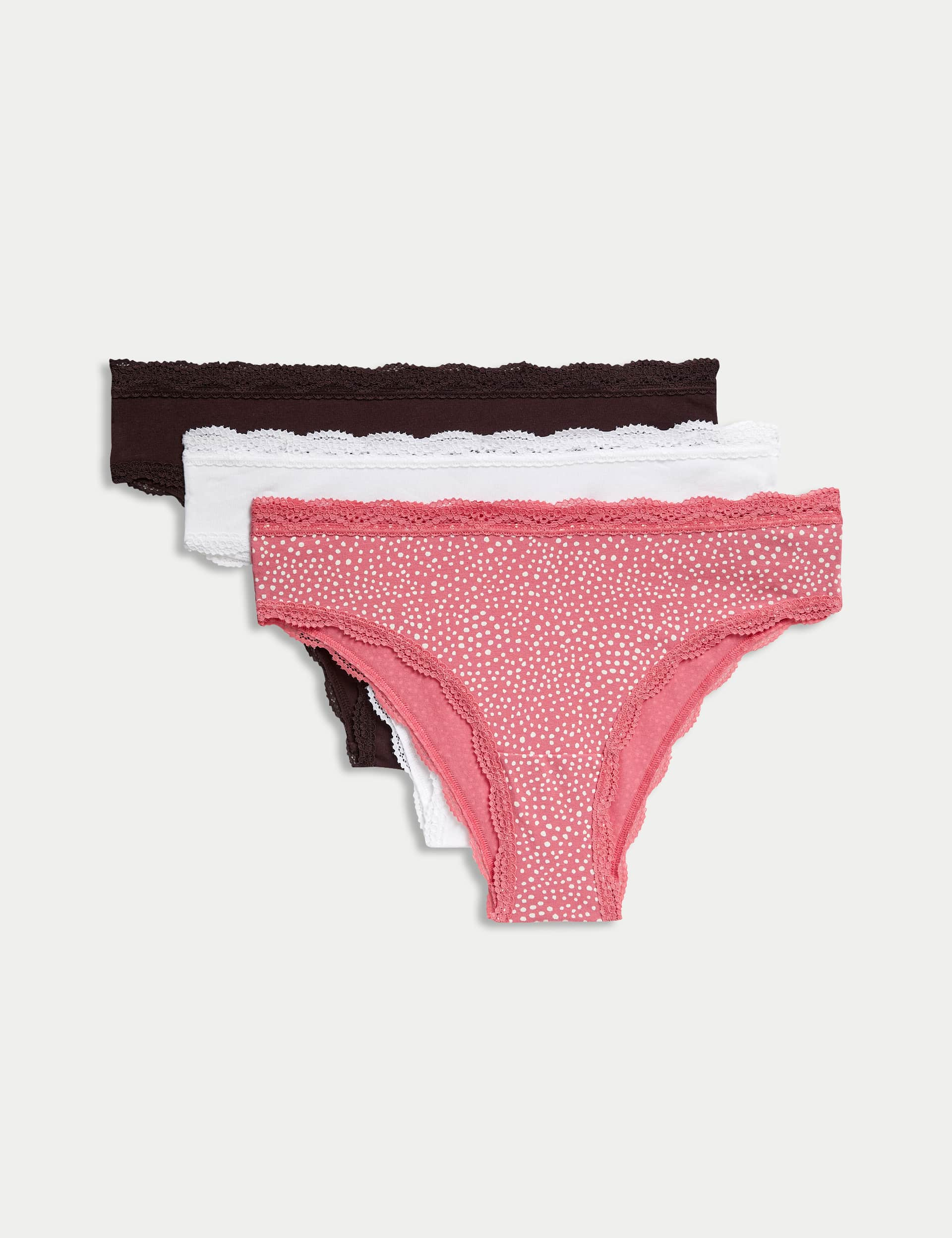 M&S Women's 3pk Cotton Rich Brazilian Knickers - 12 - Pink Mix, Pink Mix