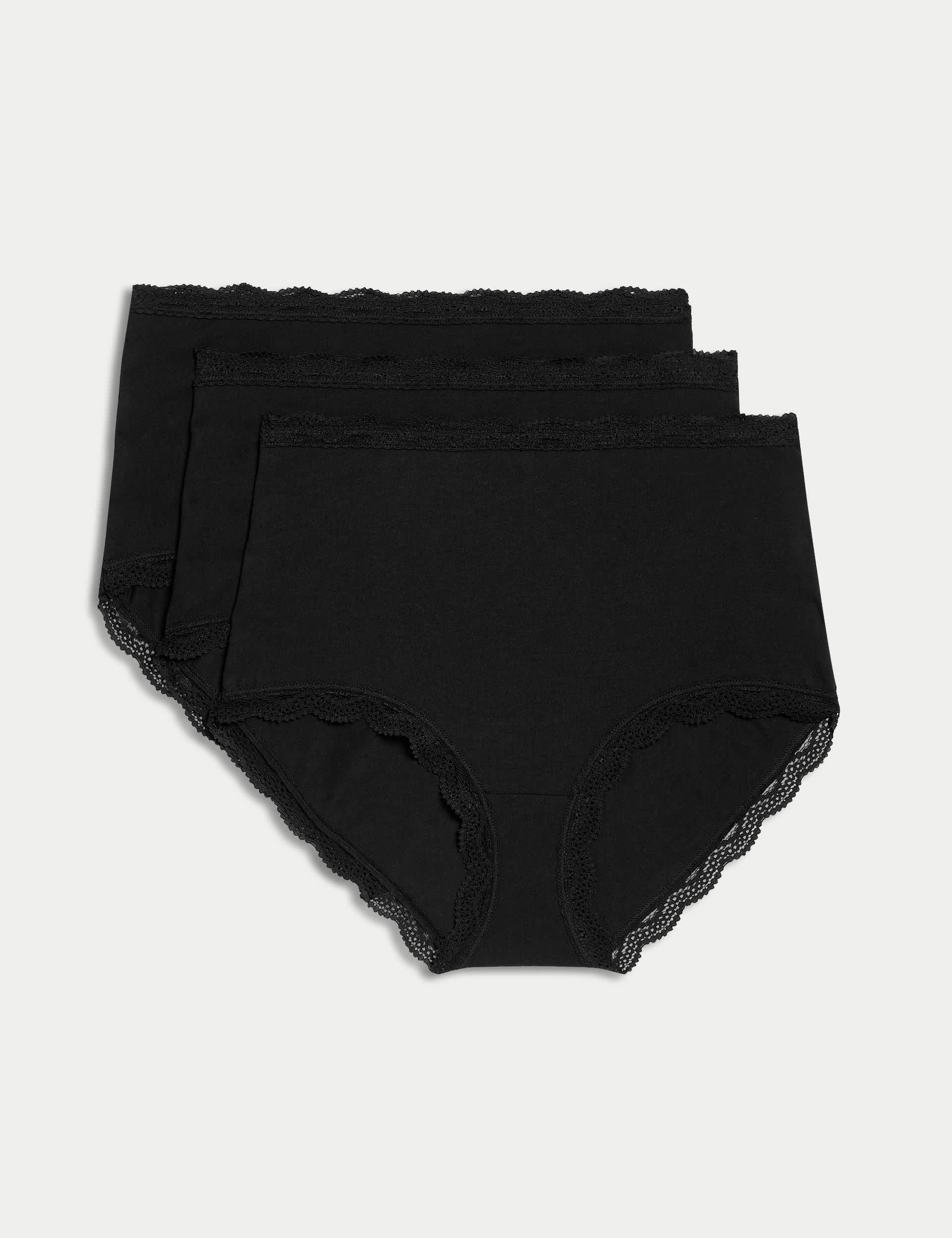 M&S Women's 3pk Cotton Rich Full Briefs - 14 - Black, Black,White