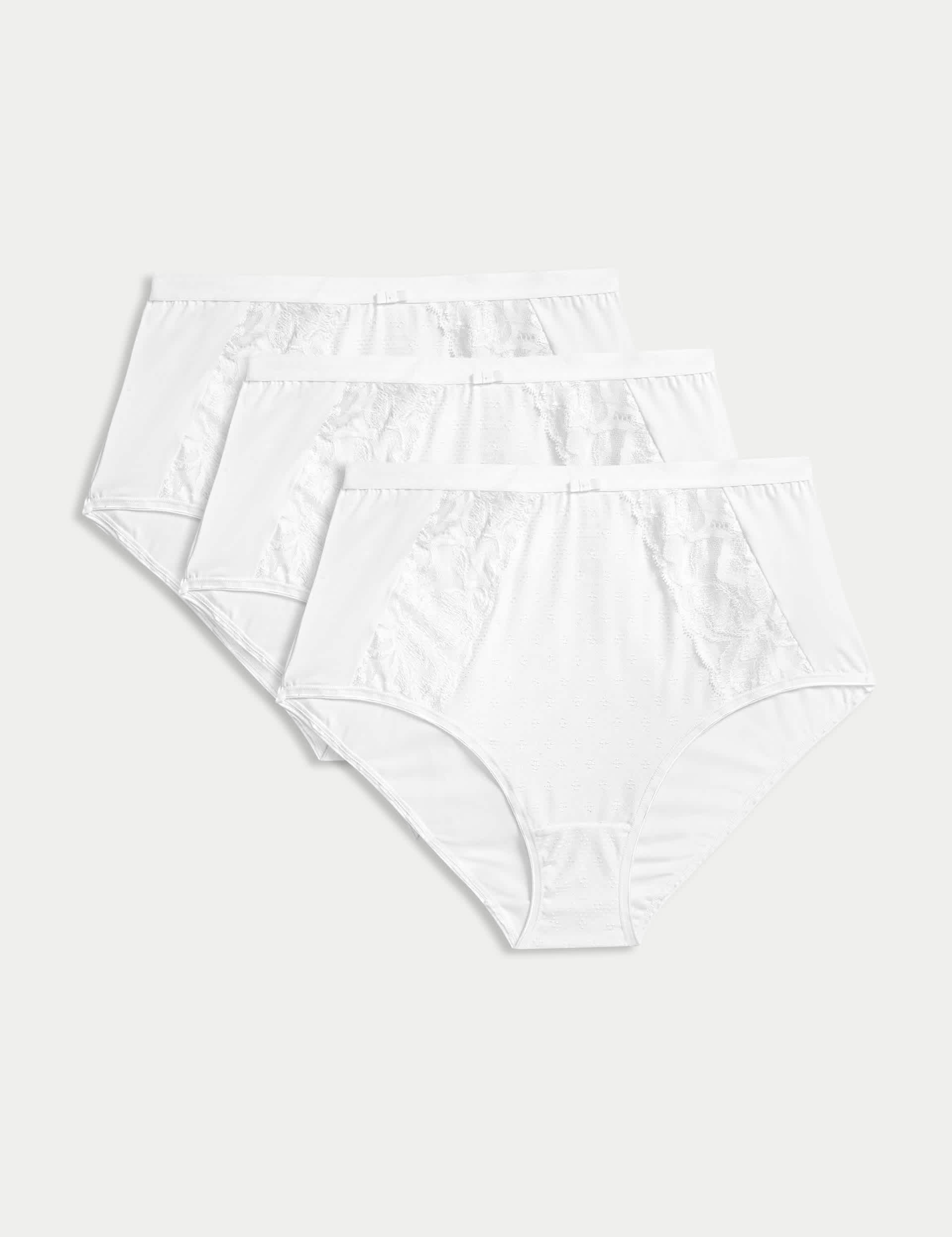 M&S Women's 3pk Wildblooms Full Briefs - 14 - White, Opaline,Black,White,Navy Mix