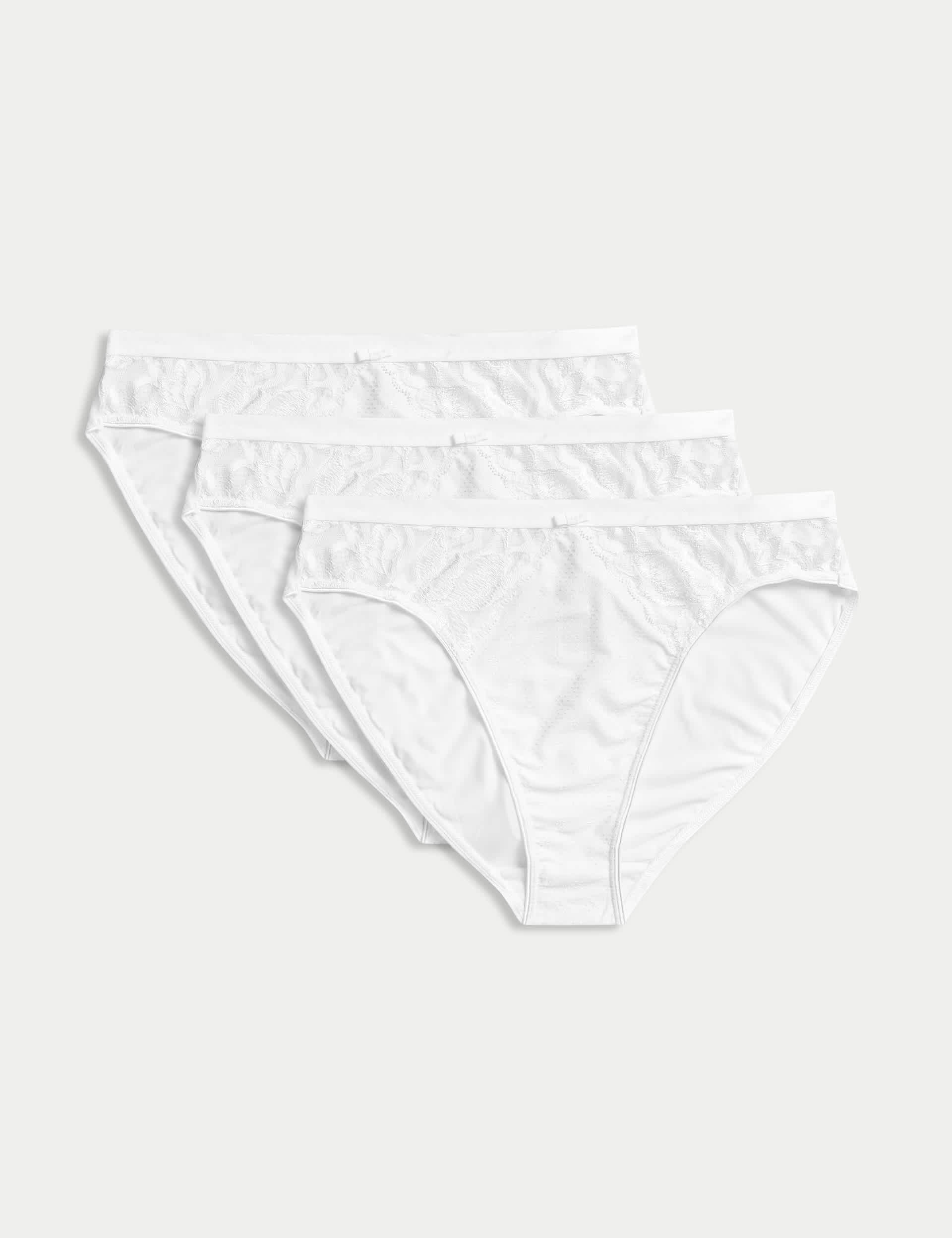 M&S Women's 3pk Wildblooms High Leg Knickers - 12 - White, Black,Opaline,Rose Quartz,White,Navy Mix,