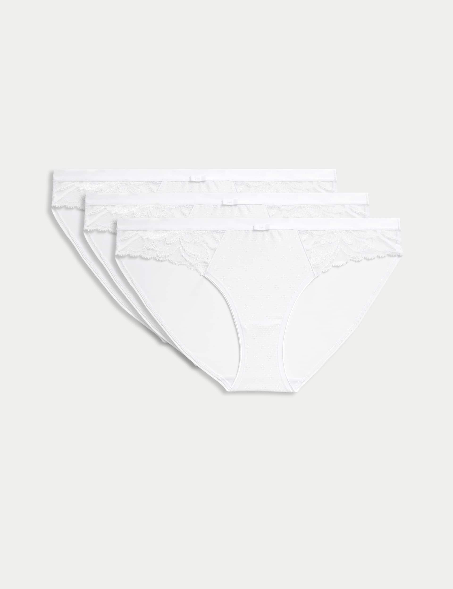 M&S Women's 3pk Wild Blooms Bikini Knickers - 10 - White, Black,White