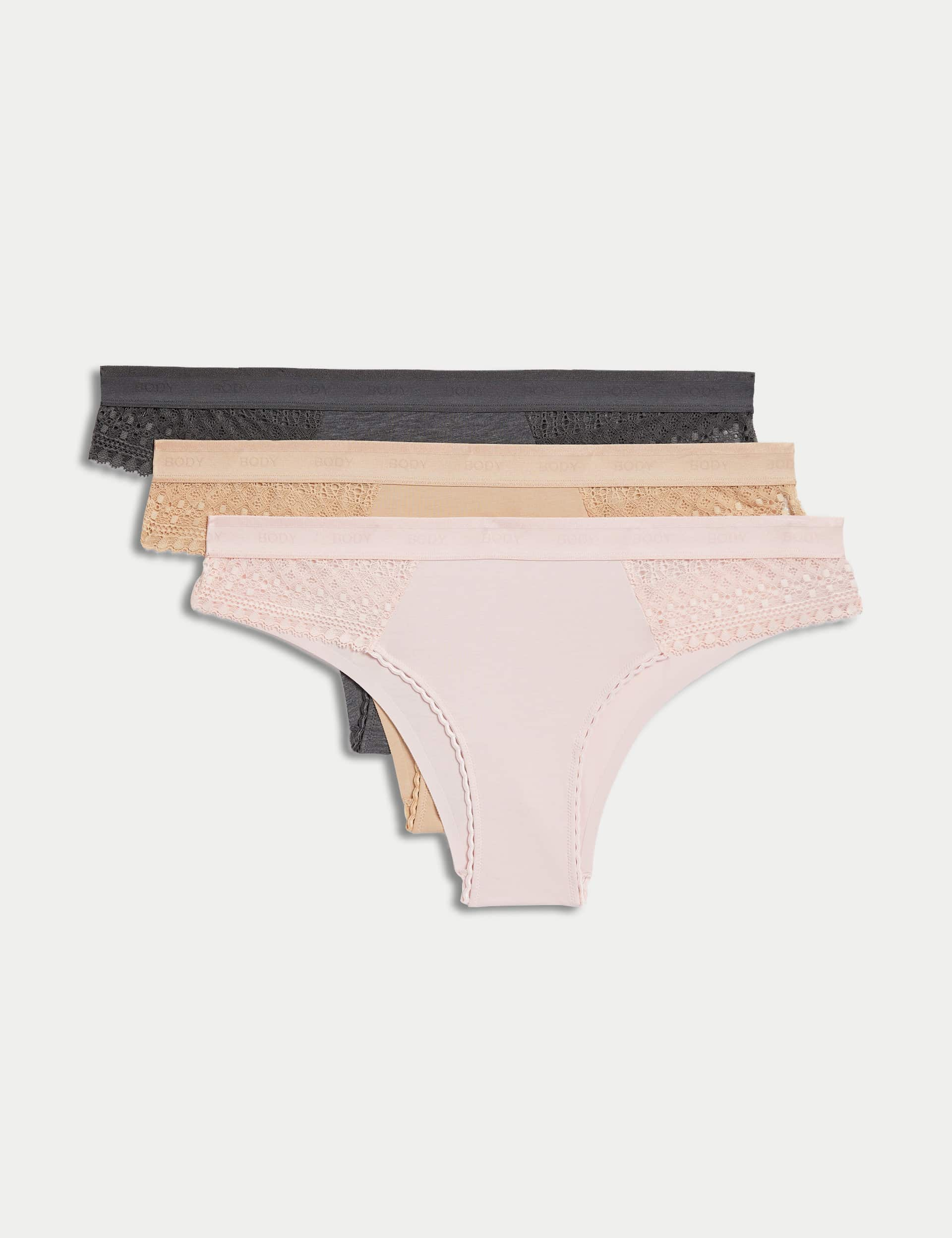 Body By M&S Women's 3pk Cotton Brazilian Knickers - 8 - Soft Pink, White Mix,Black,Soft Pink