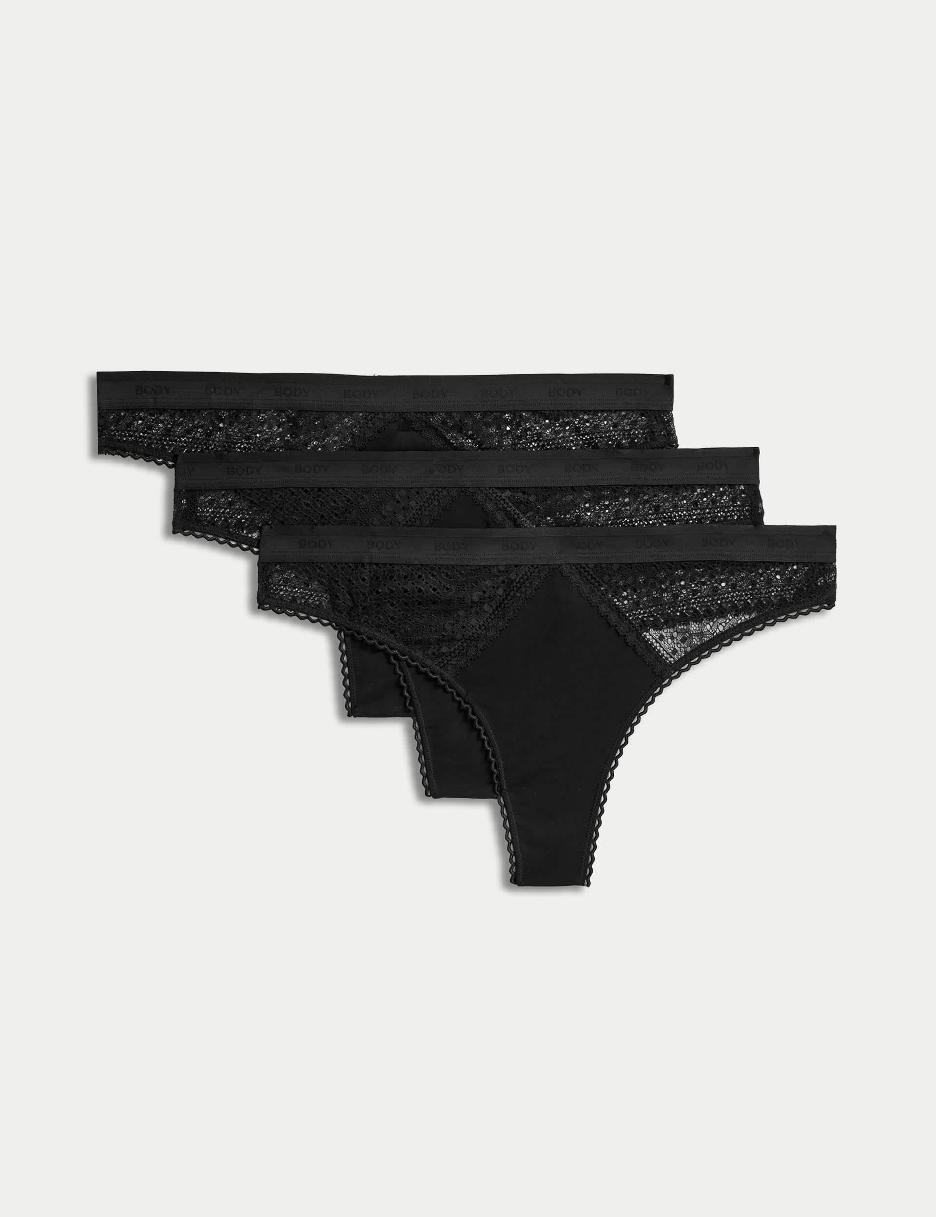 Body By M&S Women's 3pk Cotton with Cool Comfort Thongs - 10 - Black, Black,Soft Pink,White Mix