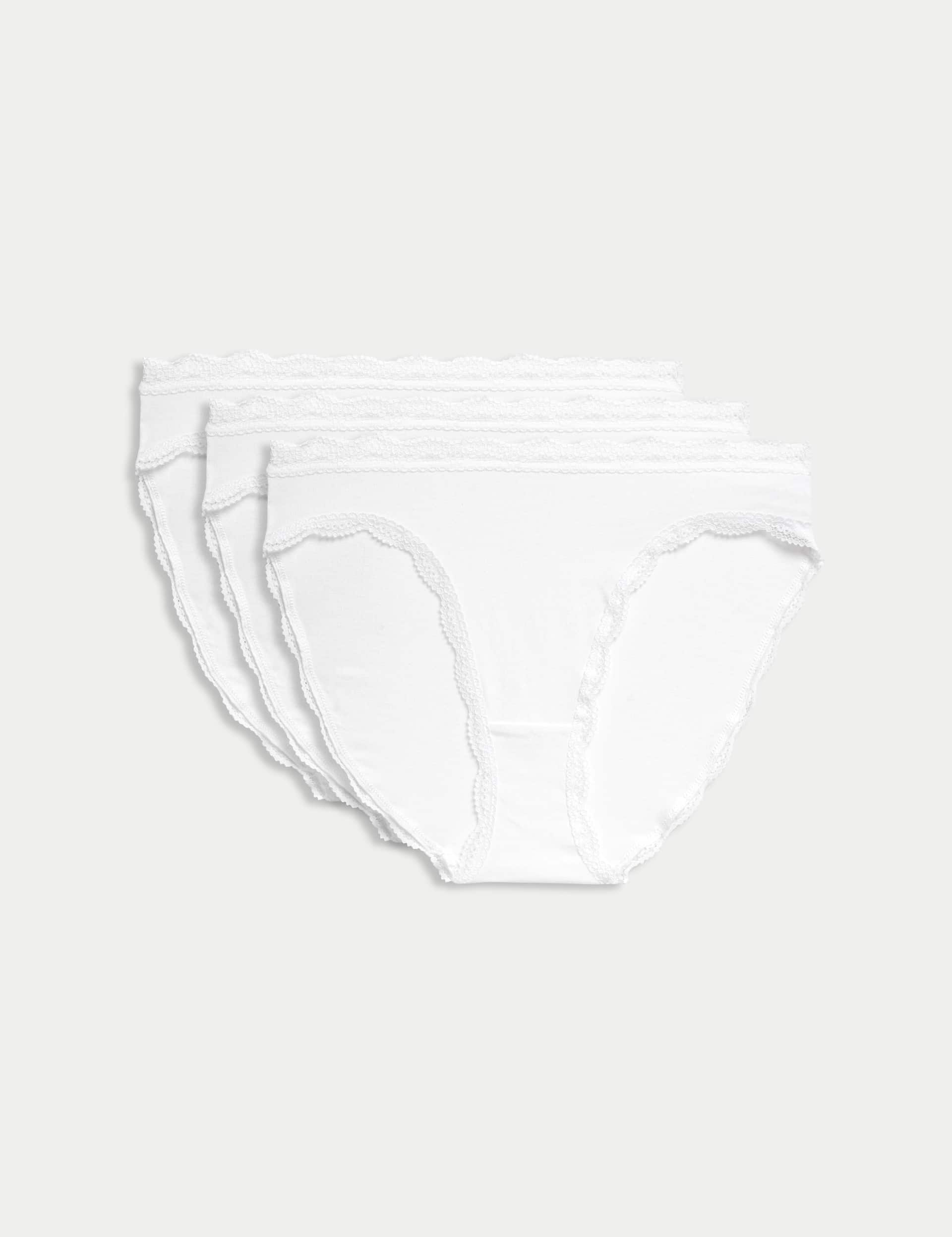 M&S Women's 3pk Cotton Rich & Lace High Leg Knickers - 14 - White, Black,White