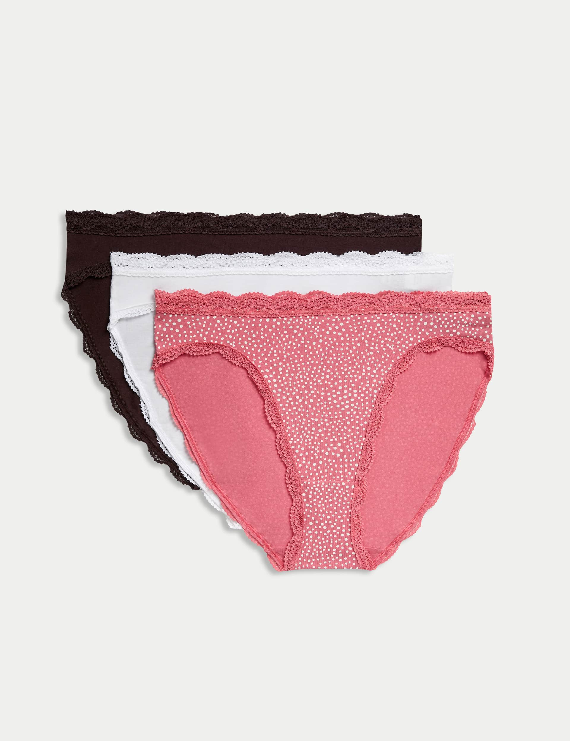 M&S Women's 3pk Cotton Rich High Leg Knickers - 10 - Pink Mix, Pink Mix