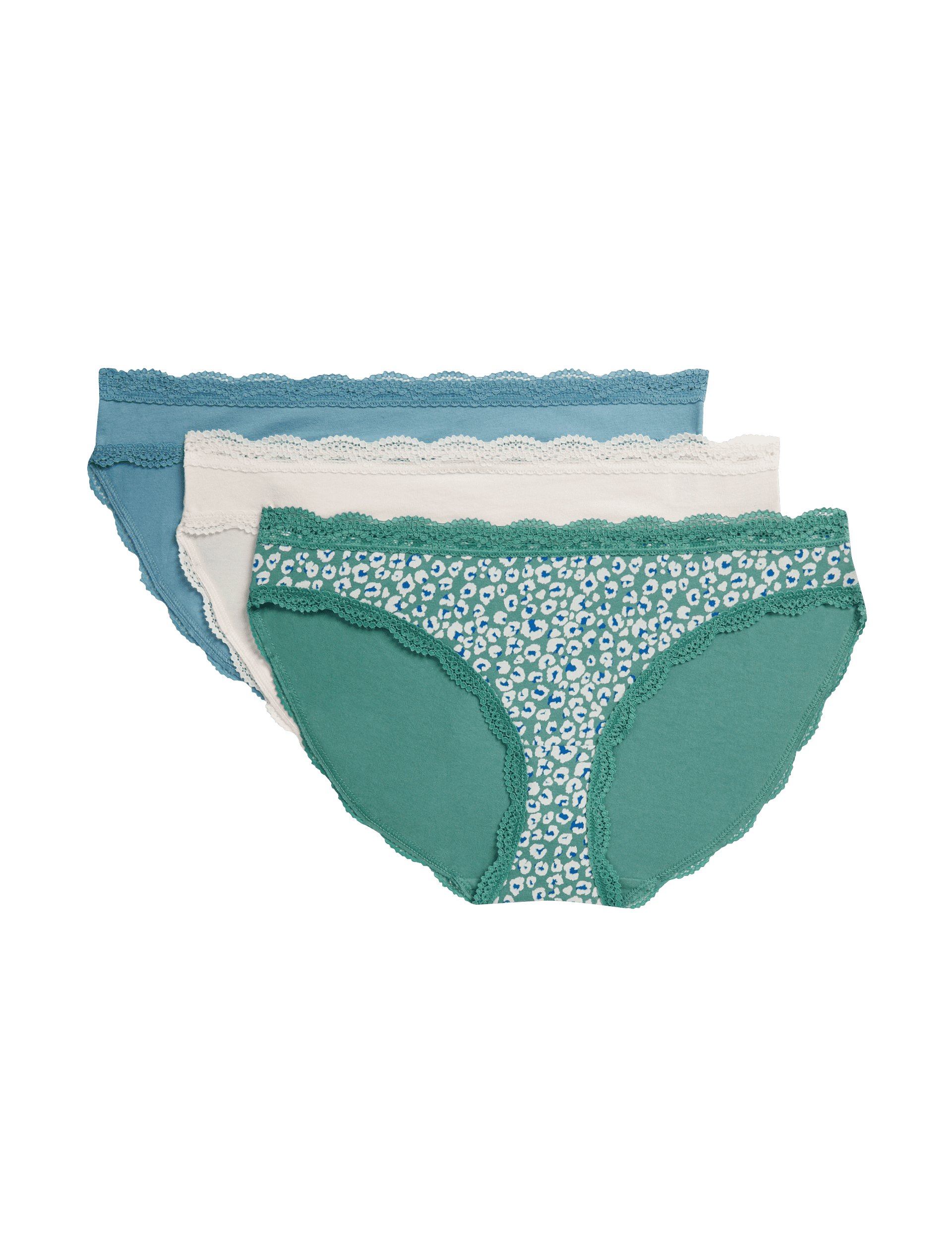 M&S Collection Women's 3pk Cotton Rich Printed Bikini Knickers - 10 - Sea Green, Sea Green