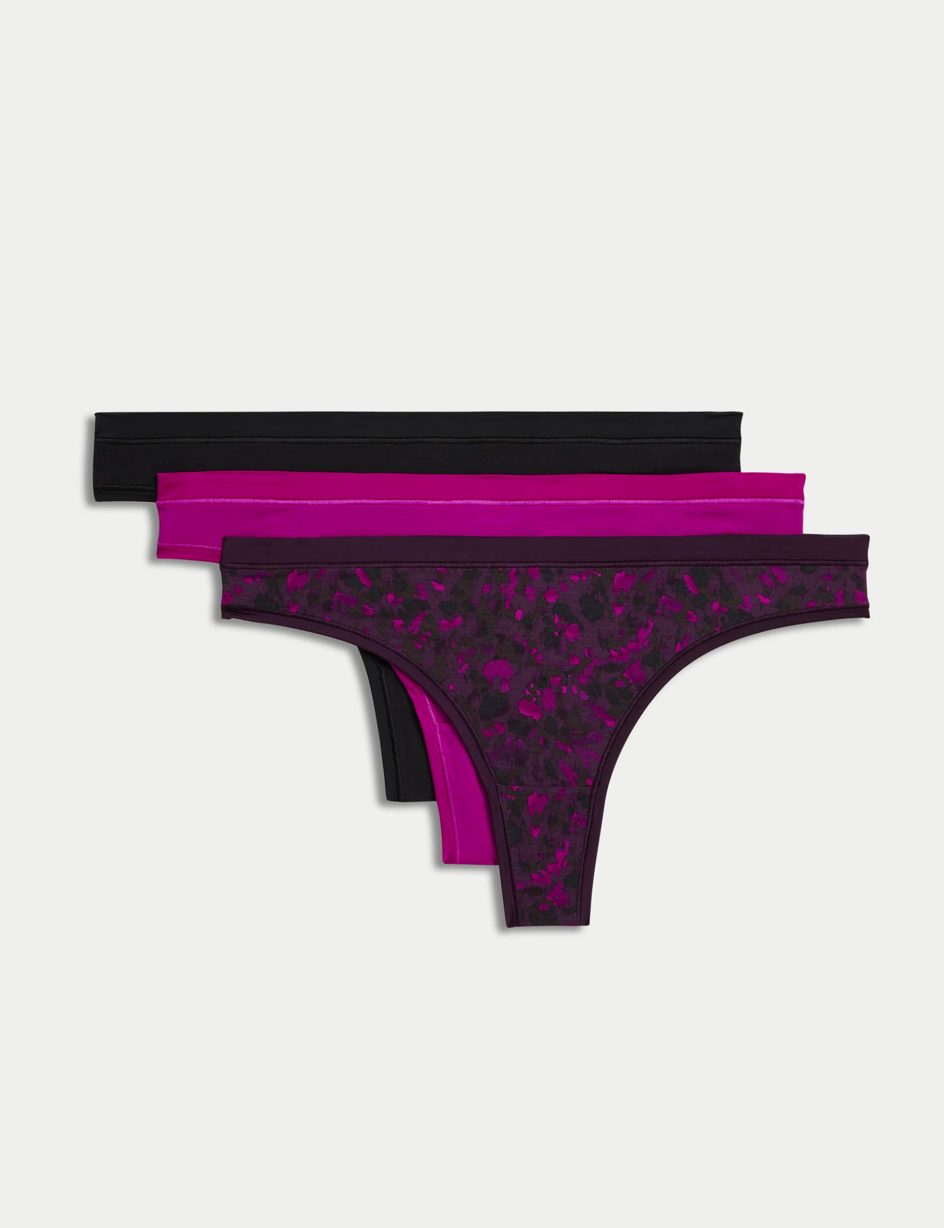 Body By M&S Women's 3pk Flexifit Modal Thongs - 8 - Blackcurrant, Black,Rose Quartz,Blackcurrant