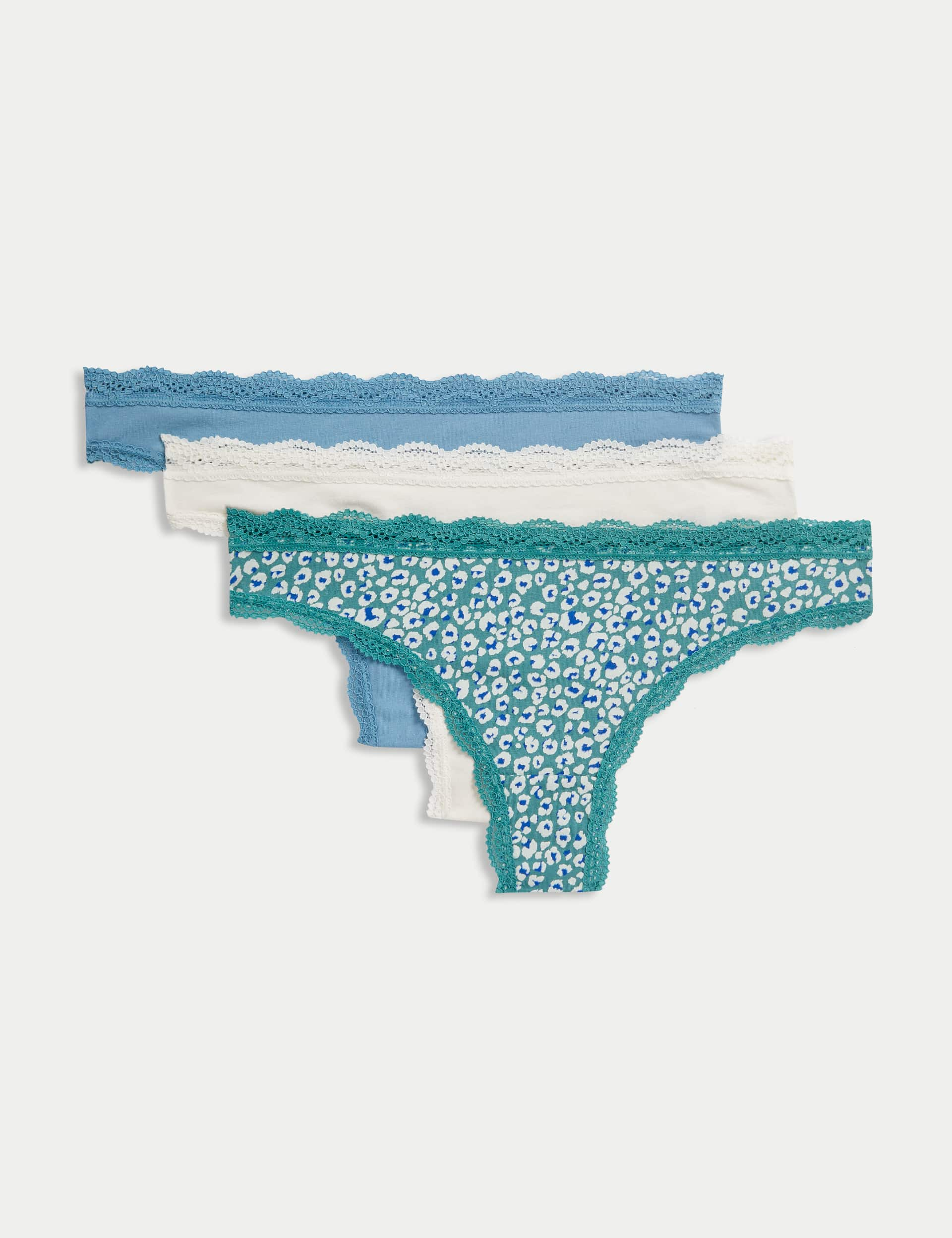 M&S Women's 3pk Cotton Blend Thongs - 10 - Sea Green, Sea Green