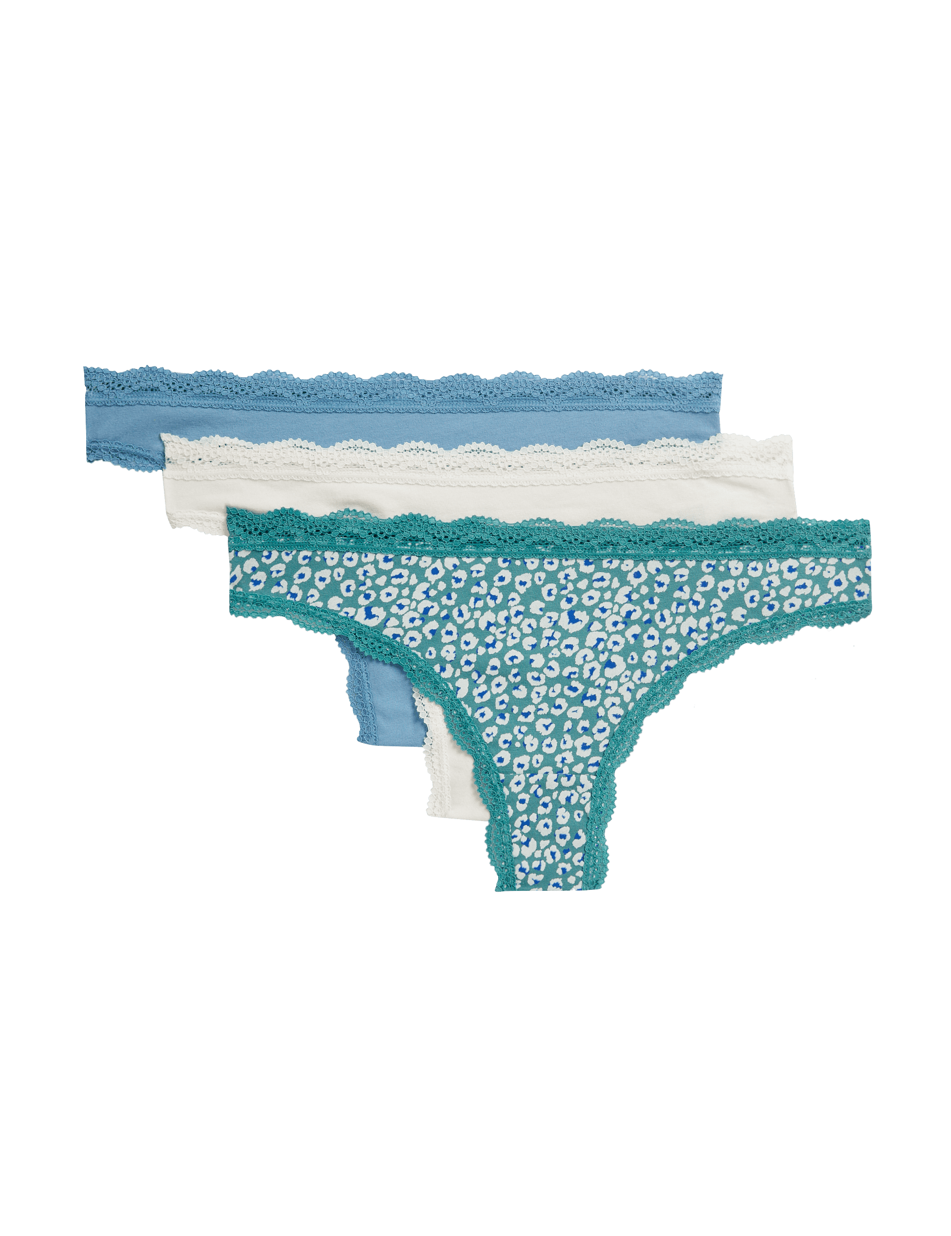 M&S Collection Women's 3pk Cotton Blend Thongs - 14 - Sea Green, Sea Green