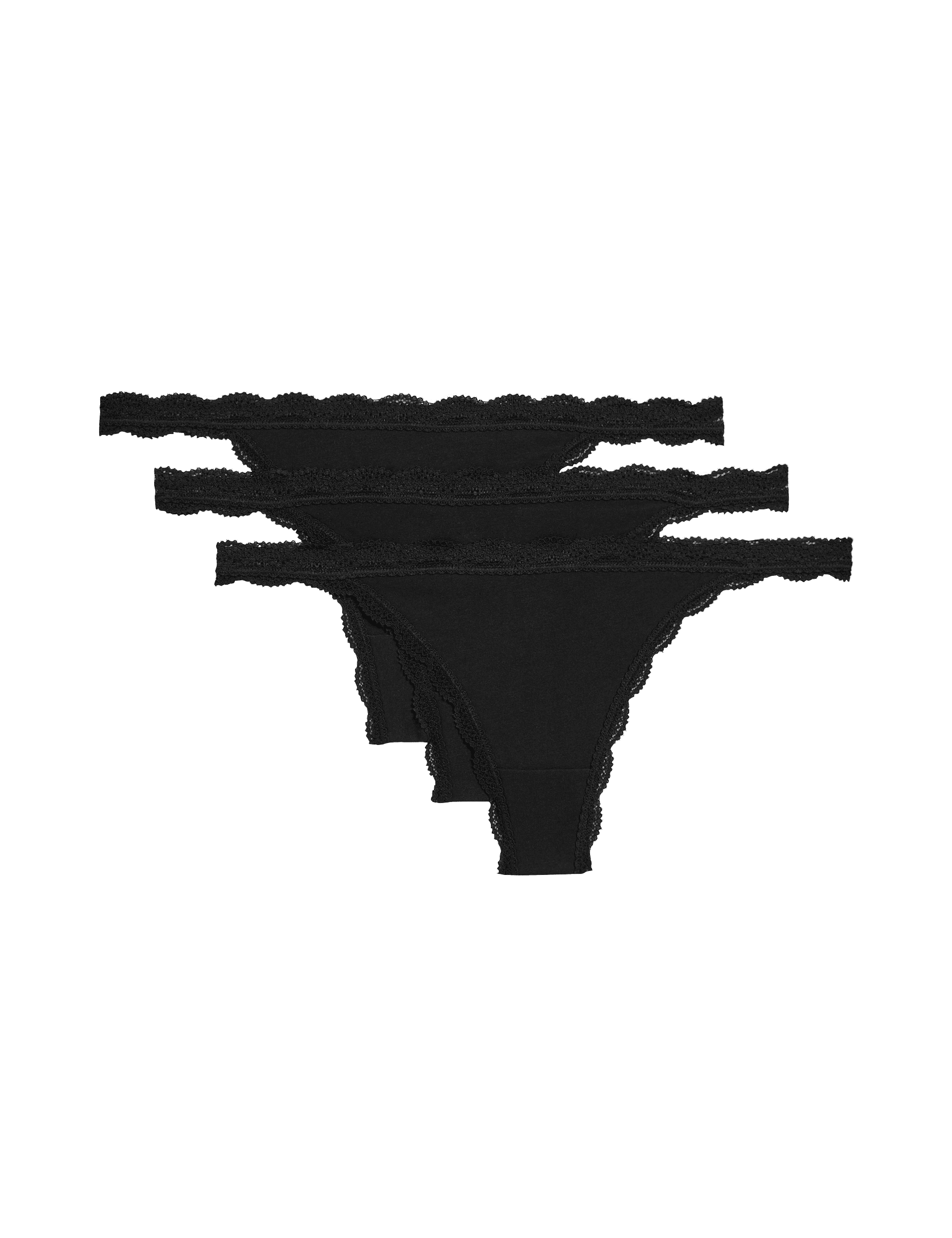 M&S Collection Women's 3pk Cotton Blend Tanga Thongs - 12 - Black, Peach Mix,Green Mix,Black