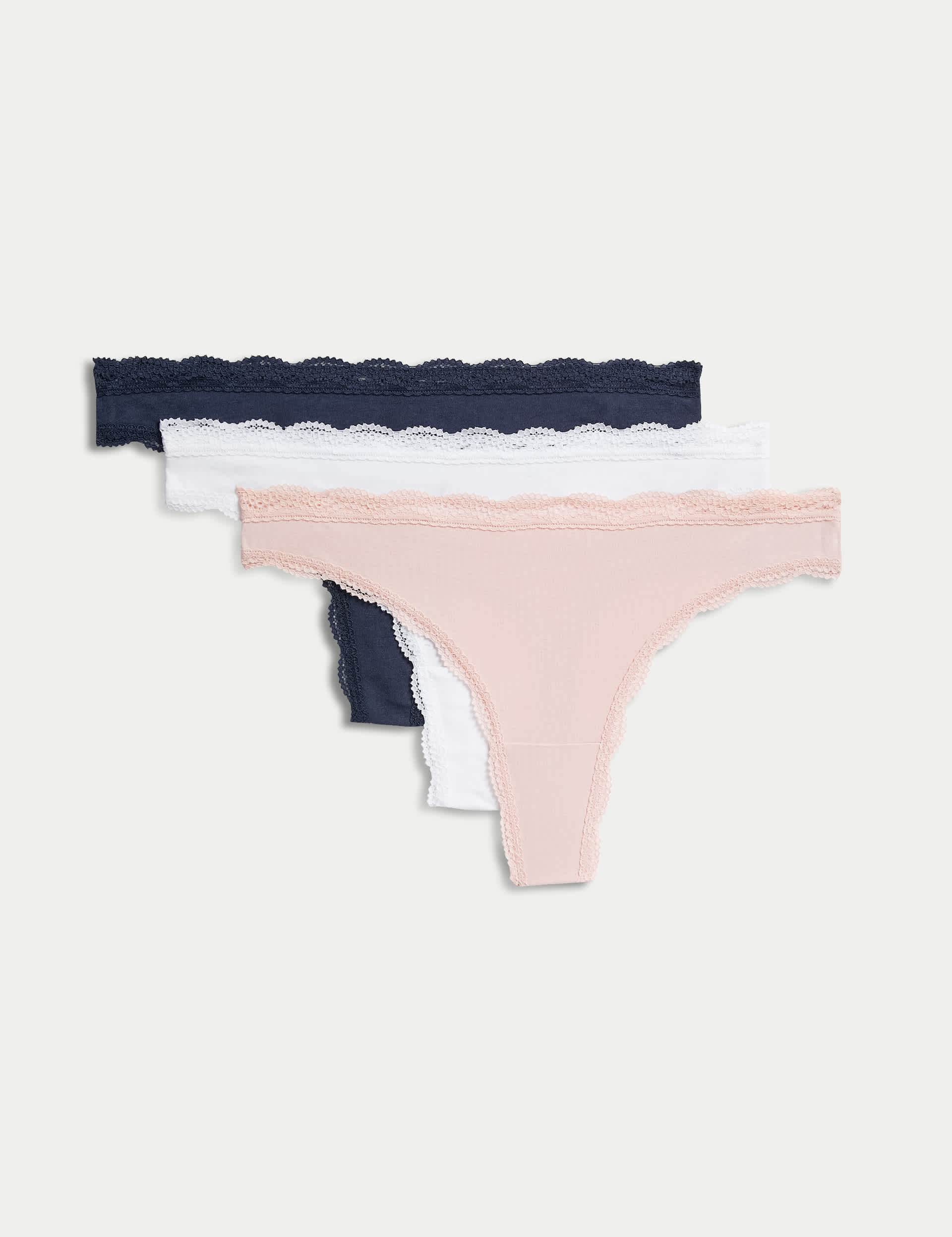 M&S Women's 3pk Cotton Blend Thongs - 10 - Soft Pink, Black,Soft Pink