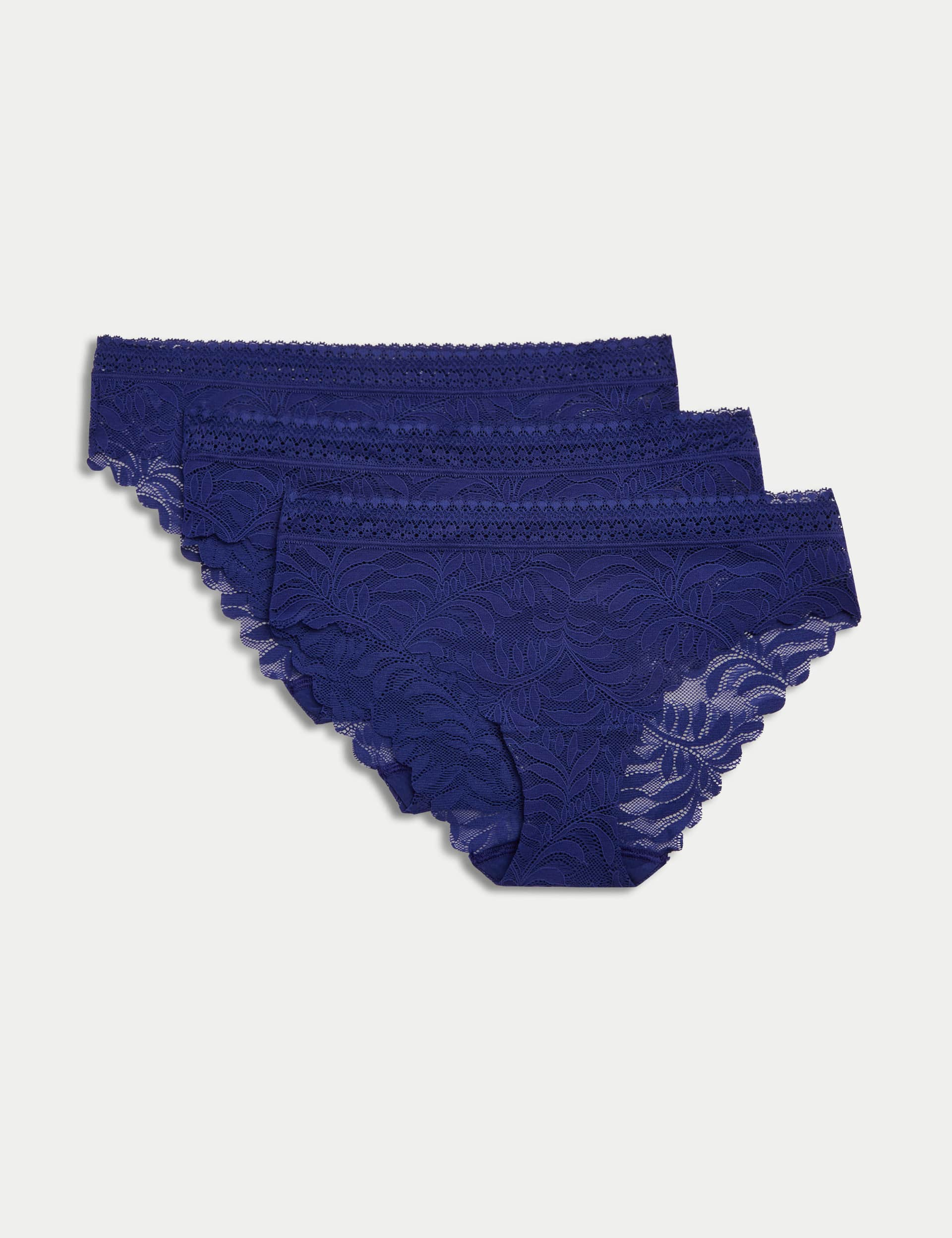 M&S Women's 3pk Flexifit™ Lace Brazilian Knickers - 12 - Bright Indigo, White,Black,Bright Indigo