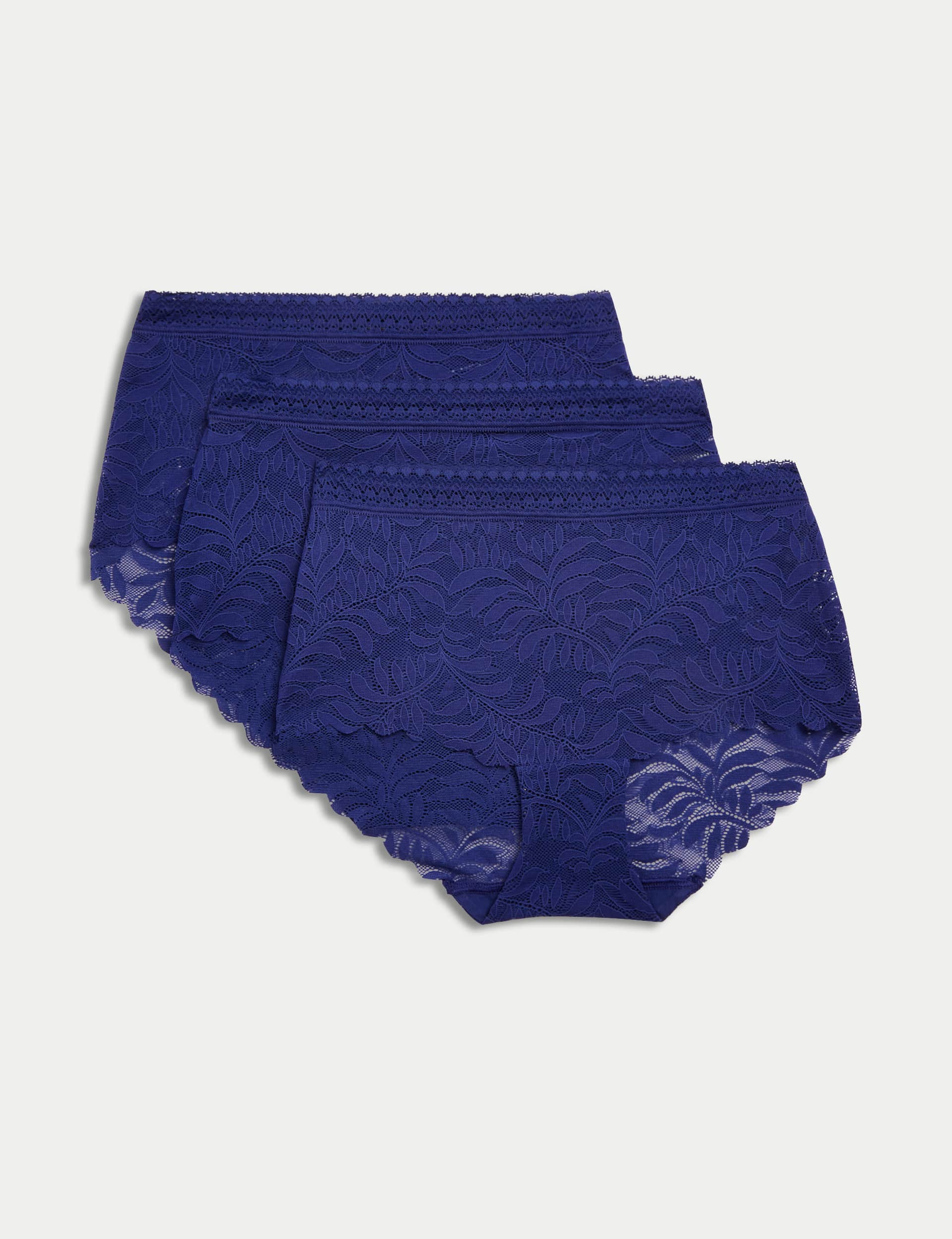 M&S Women's 3pk Flexifit Lace High Rise Shorts - 12 - Bright Indigo, White,Black,Bright Indigo