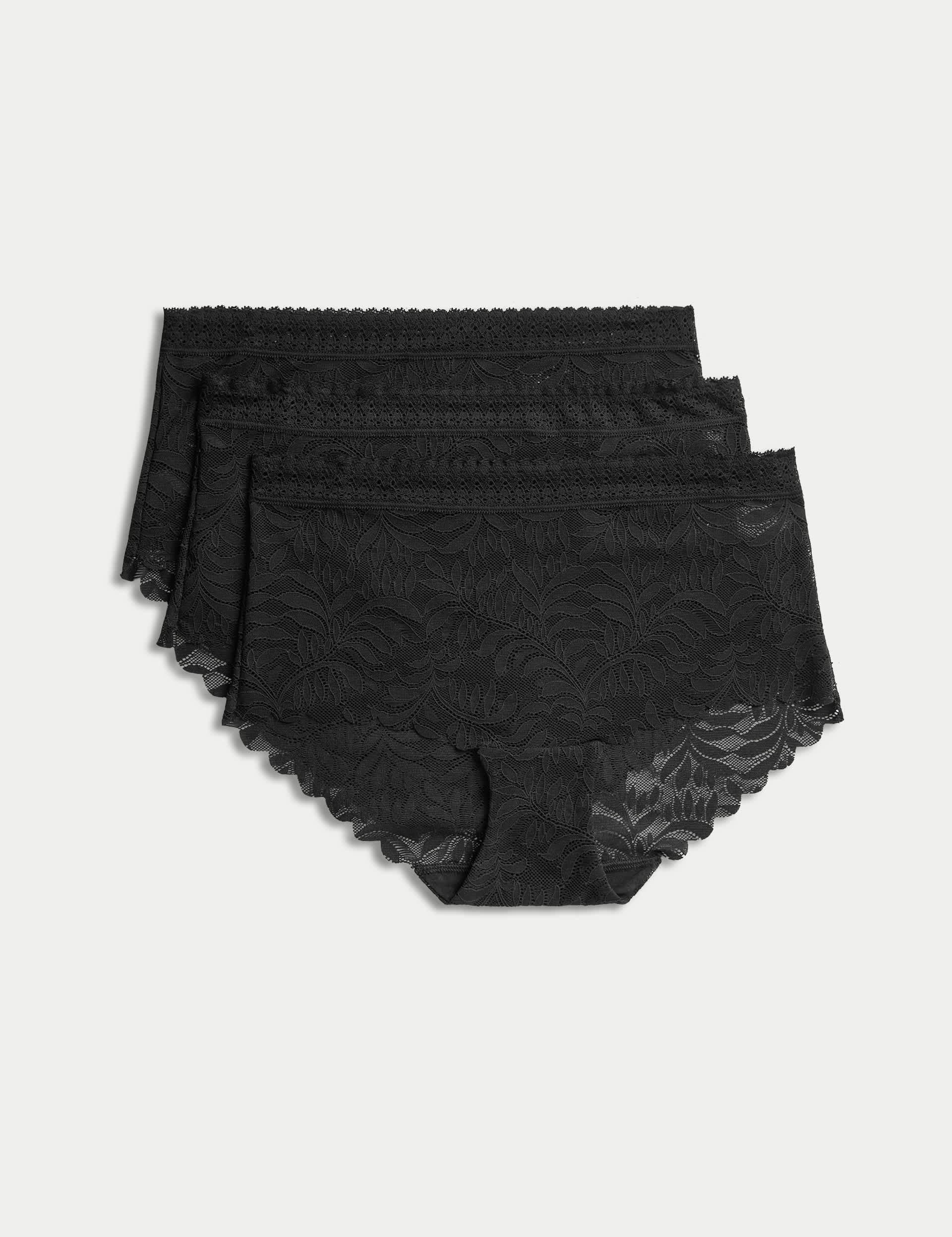 M&S Women's 3pk Flexifit Lace High Rise Shorts - 10 - Black, White,Black,Bright Indigo