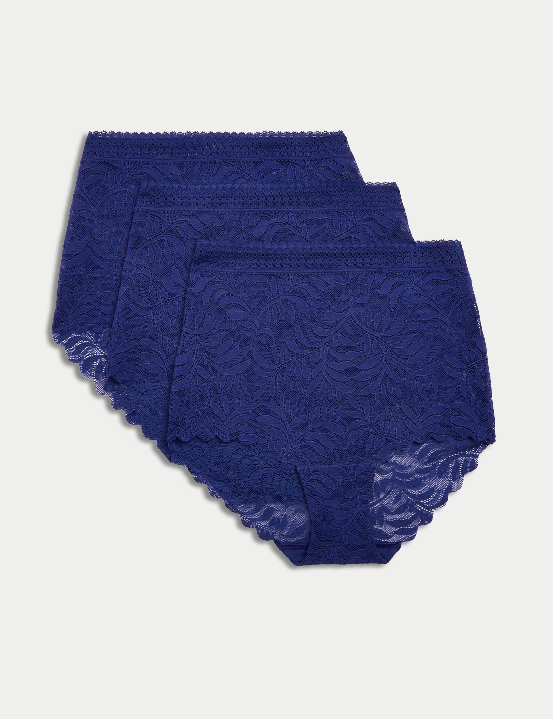 M&S Women's 3pk Flexifit Lace Full Briefs - 16 - Bright Indigo, Black,White,Bright Indigo