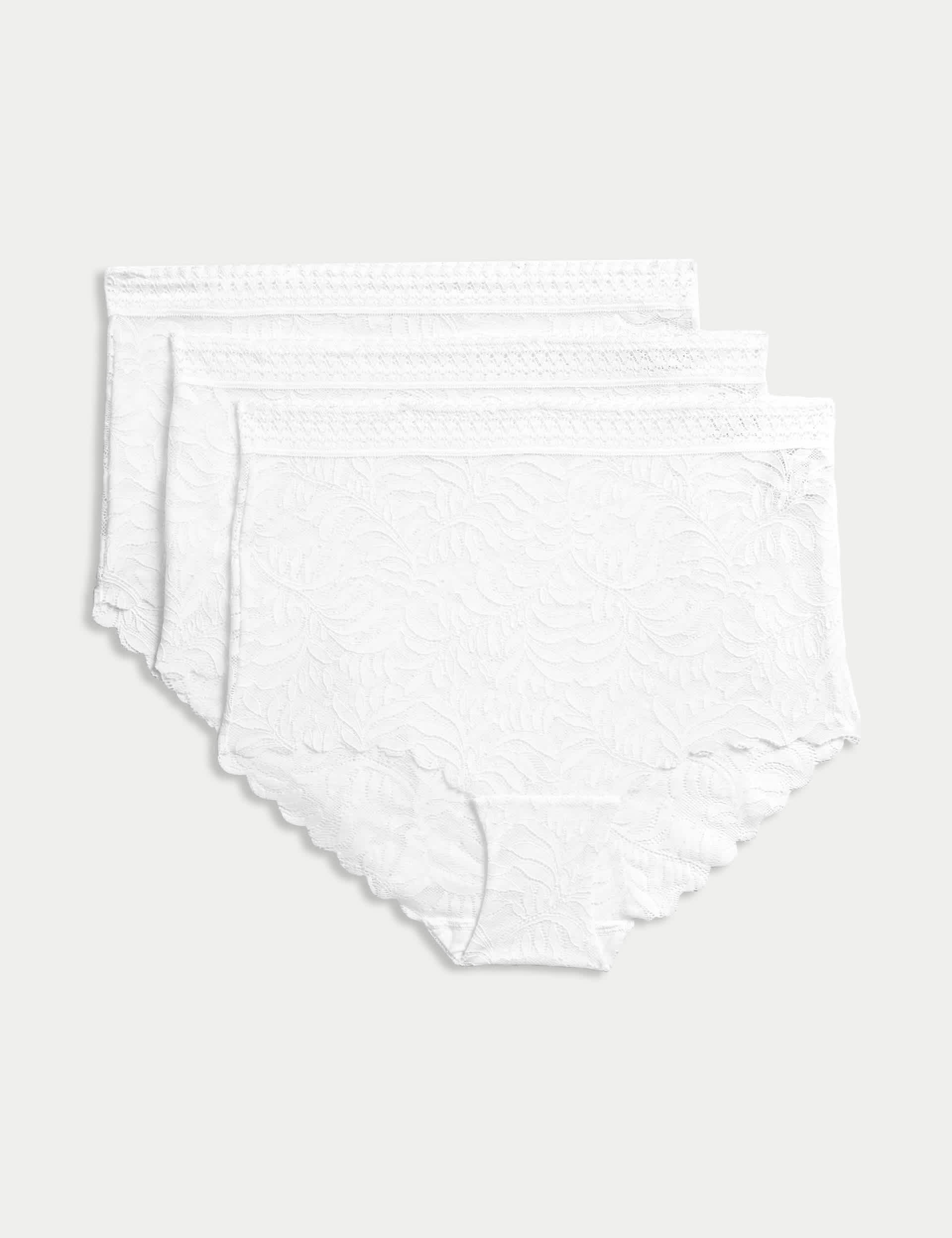 M&S Women's 3pk Flexifit Lace Full Briefs - 14 - White, Black,White,Bright Indigo