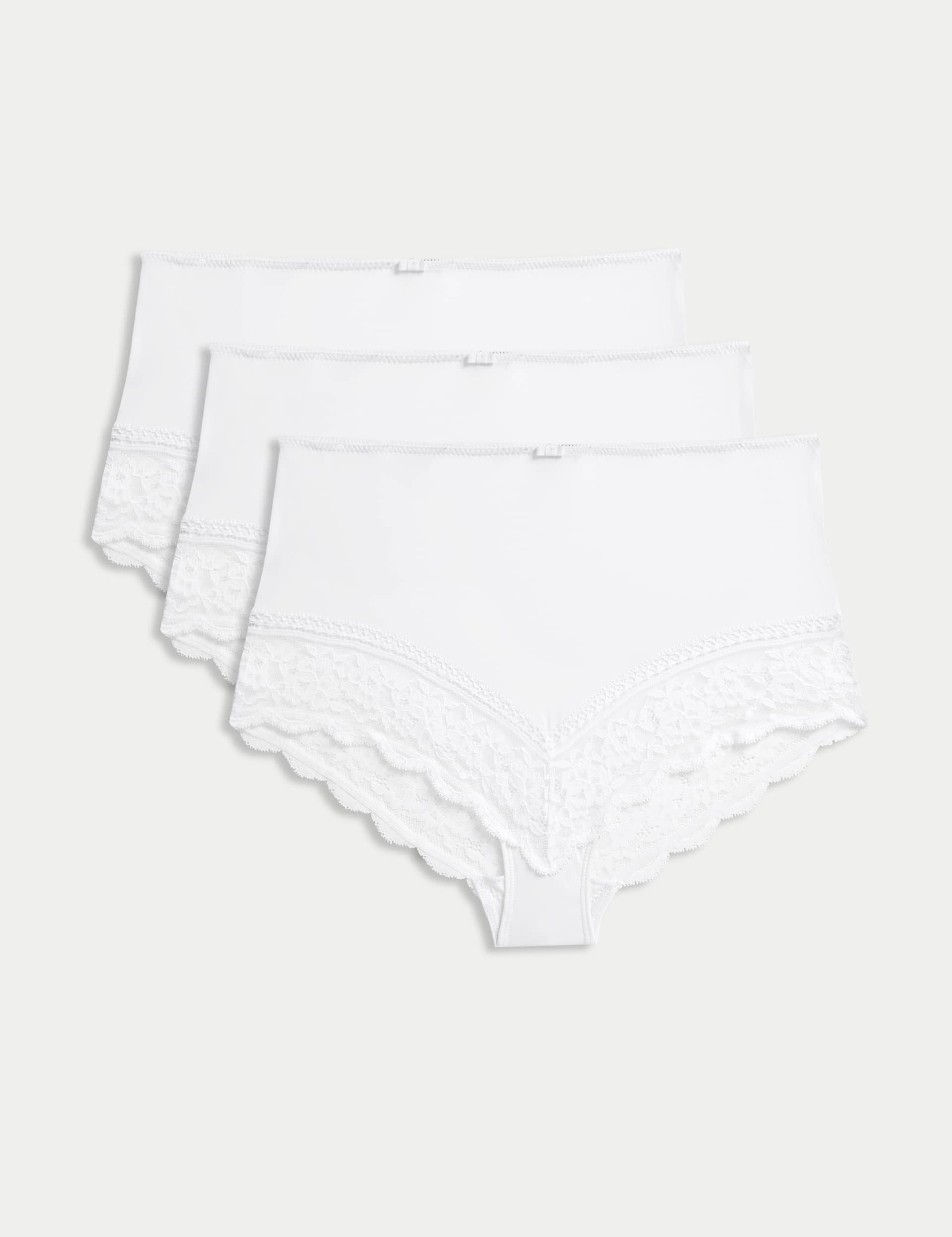 M&S Women's 3pk Lace Trim Full Briefs - 14 - White, Black,Turquoise Mix,White