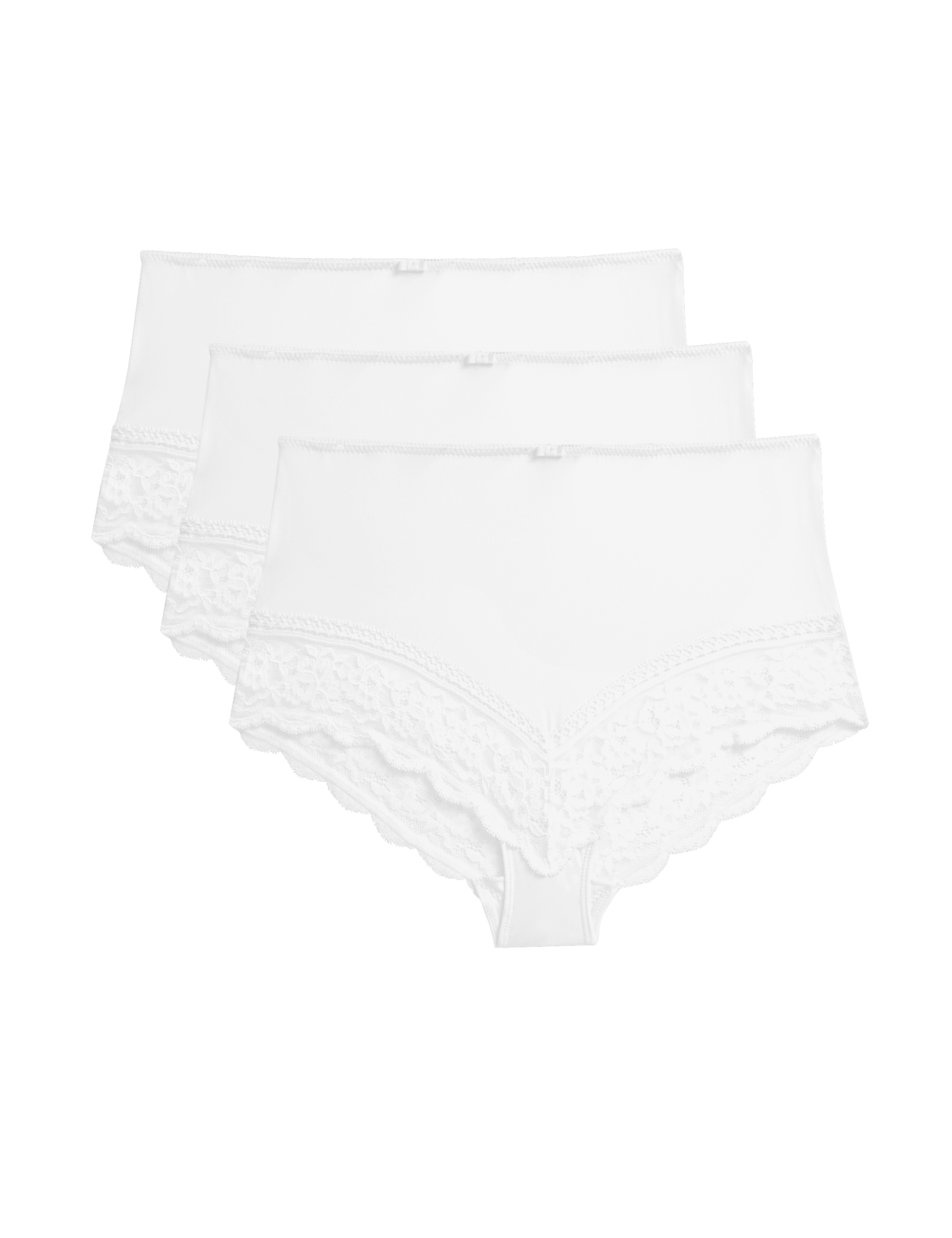 M&S Collection Women's 3pk Lace Trim Full Briefs - 14 - White, Black,White,Brown Mix