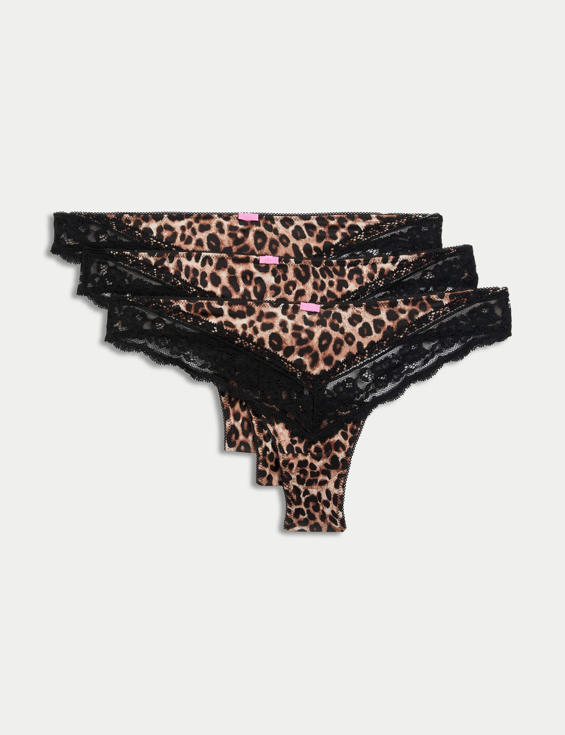 M&S Collection Women's 3pk Animal Print Thongs - 12 - Brown Mix, Brown Mix