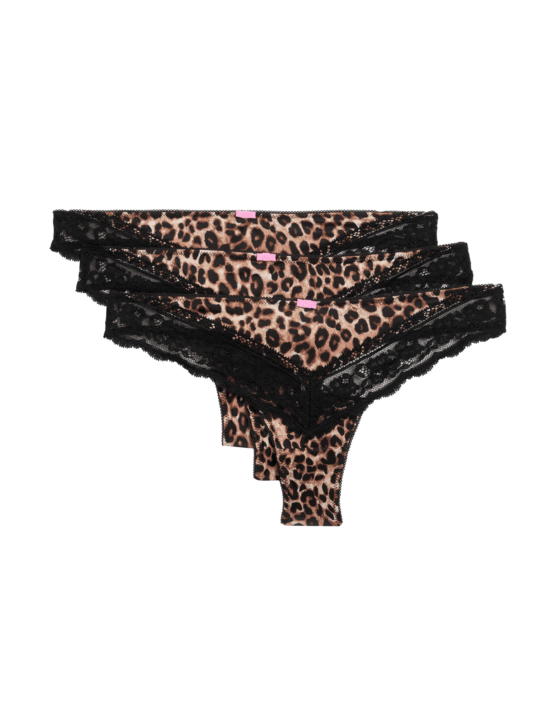 M&S Collection Women's 3pk Animal Print Thongs - 12 - Brown Mix, Brown Mix