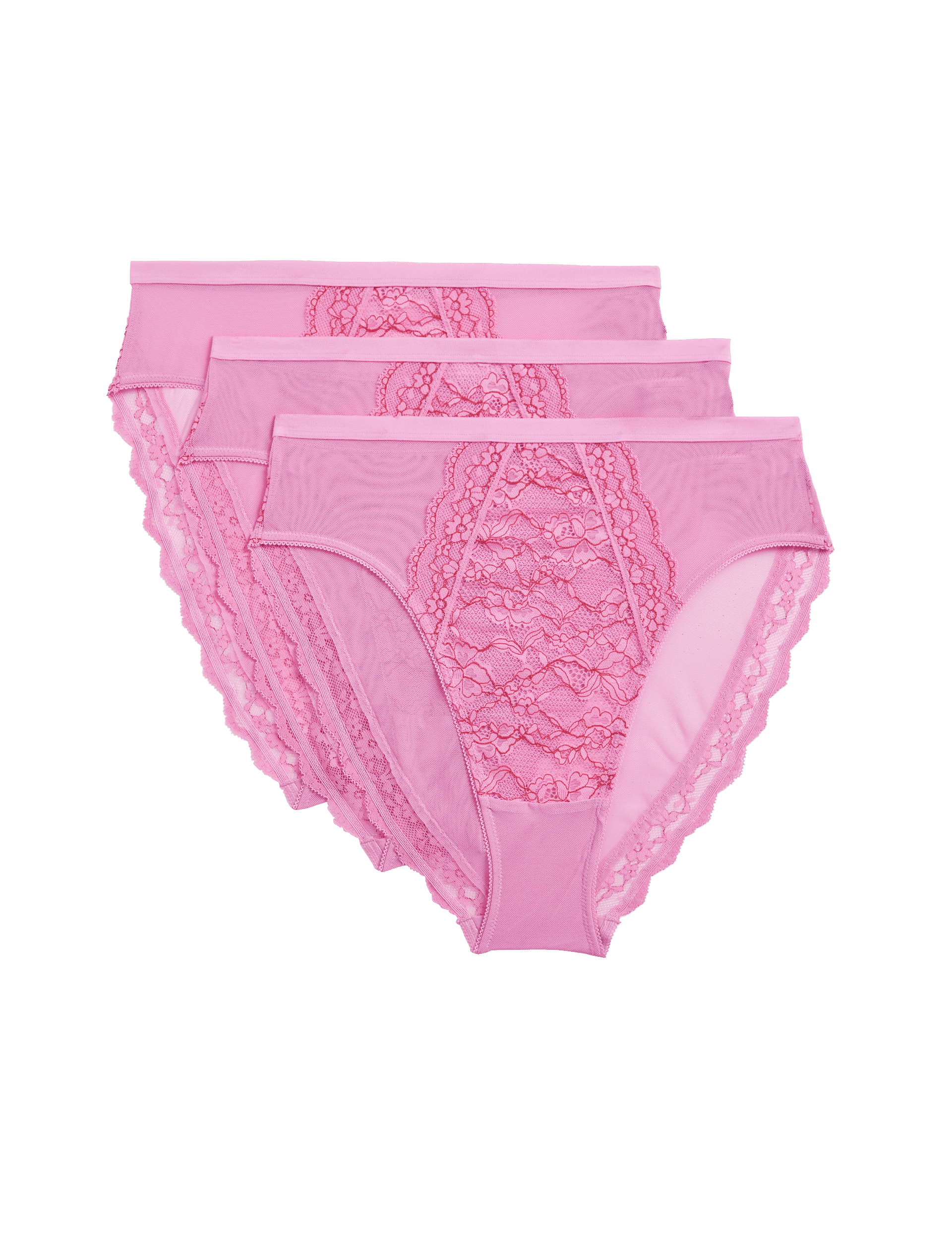 M&S Collection Women's 3pk Lace High Waisted High Leg Knickers - 14 - Light Pink Mix, Light Pink Mix