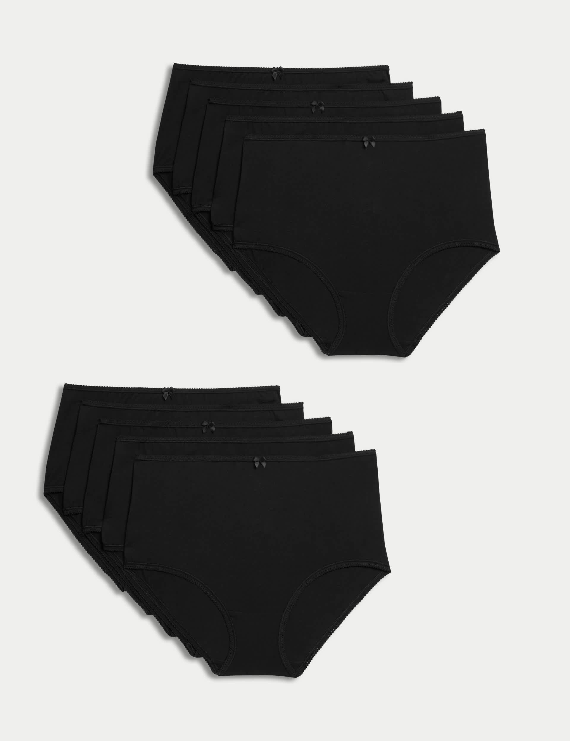 M&S Women's 10pk Cotton Lycra Full Briefs - 14 - Black, Black